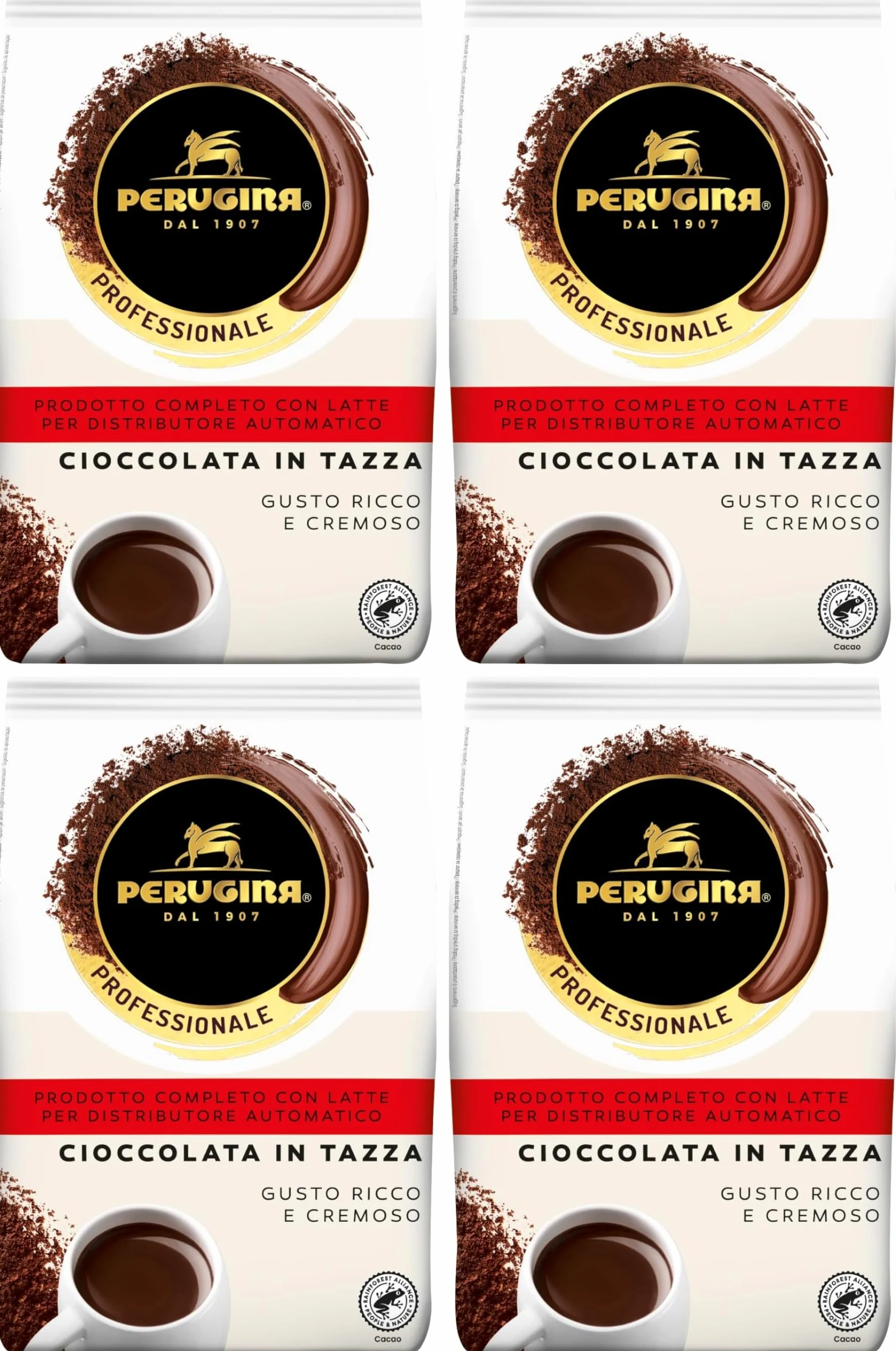 PERUGINA Cioccolata Completa Preparato per Bevanda al Cacao Magro per macchina automatica in polvere, Busta 1kg (Confezione da 4)