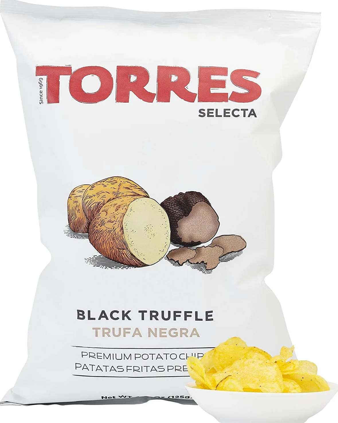 Torre s Patatine al tartufo | Gusto impareggiabile con texture traslucida | Perfettamente croccante | Senza glutine | Made in Catalunya, Spagna nord-orientale | 125g (confezione da 4)
