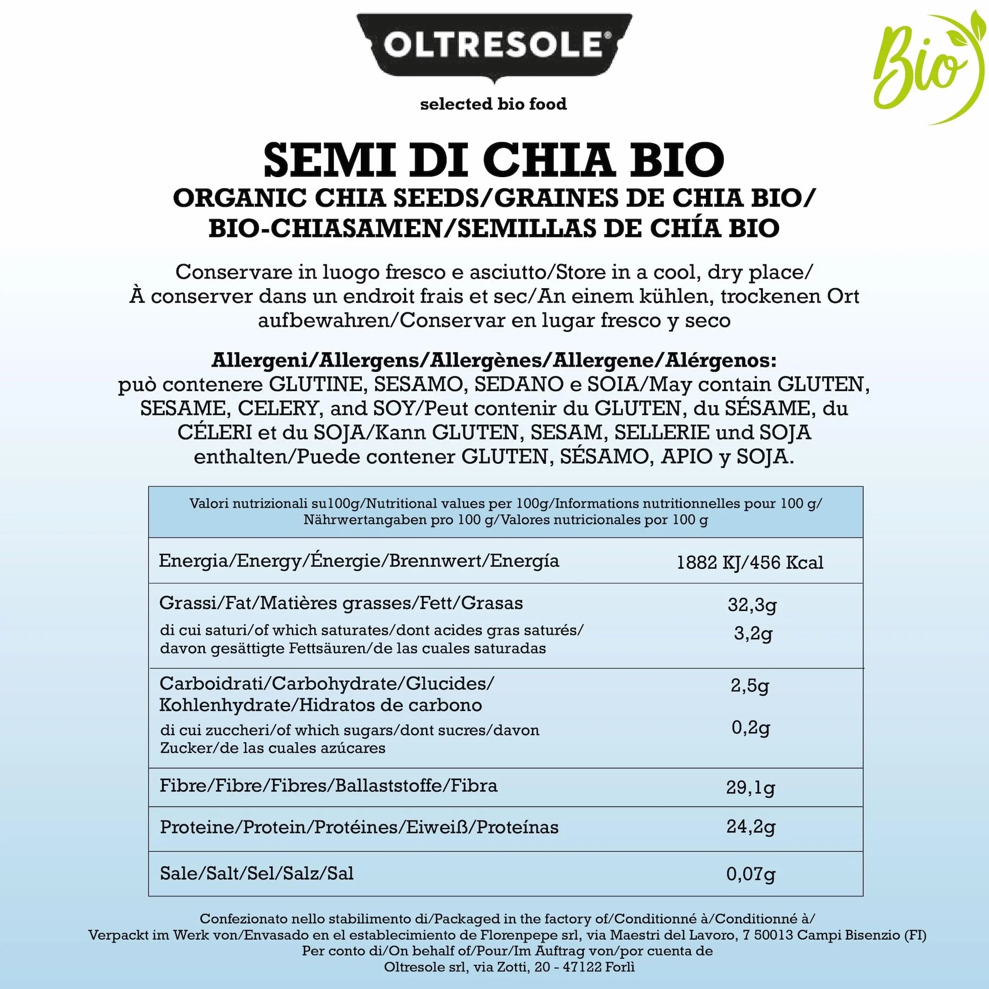 Oltresole | Semi di Chia Biologici - 3 Kg | Semi Chia Bio, Superfood Ricco di Proteine e Fibre, Senza Additivi | Ideali per Muesli, Insalate e Prodotti da Forno | Formato Famiglia