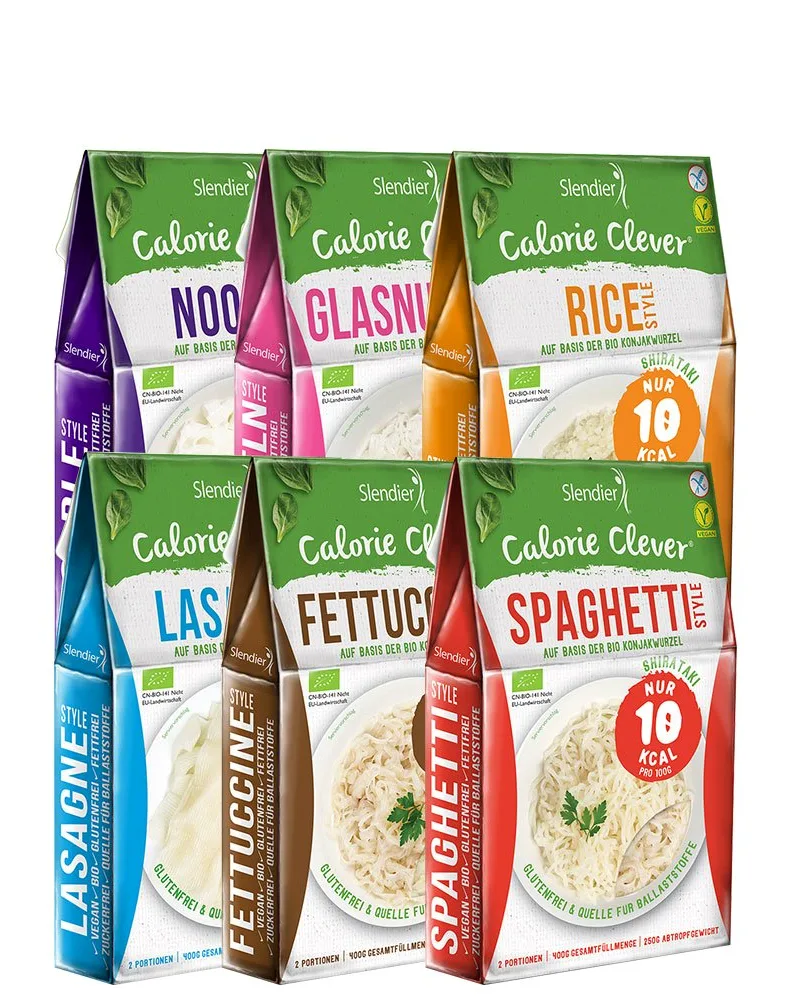 Slendier Pacchetto di prova di konjac Shirataki - diversi tipi, a basso contenuto calorico, fonte di fibre, senza glutine, qualità biologica 6 x 250 g