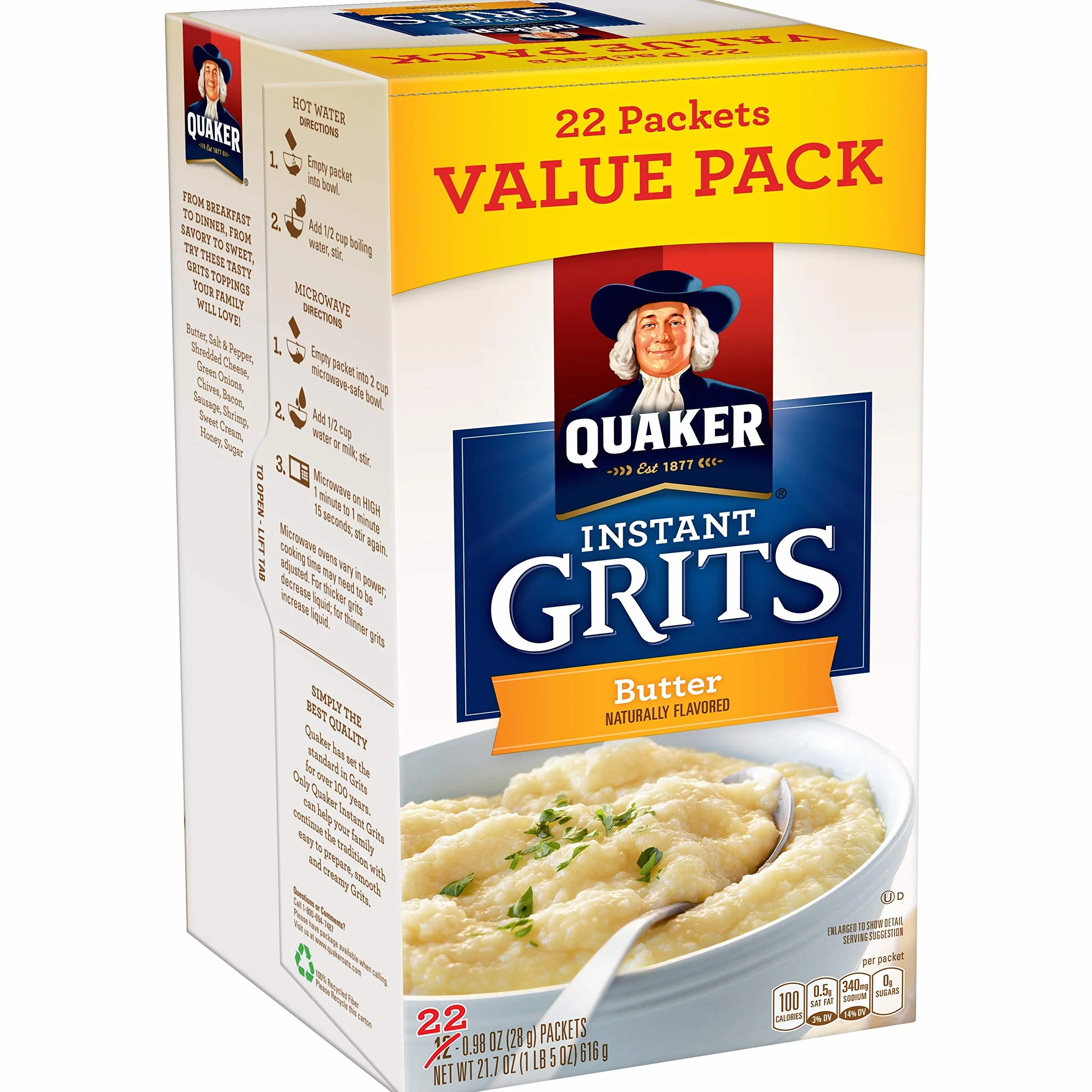 Quaker Instant Grits, burro, confezione conveniente, 22 pezzi