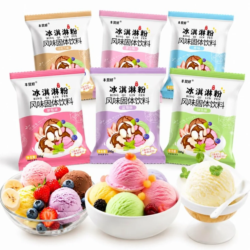 Miscela Di Gelato In Polvere A 6 Gusti - Base For Dessert Fatto In Casa Fai Da Te For Dolci E Negozi, Confezione 100 G (fragola, Mirtillo, Matcha, Cioccolato, Taro, Originale)