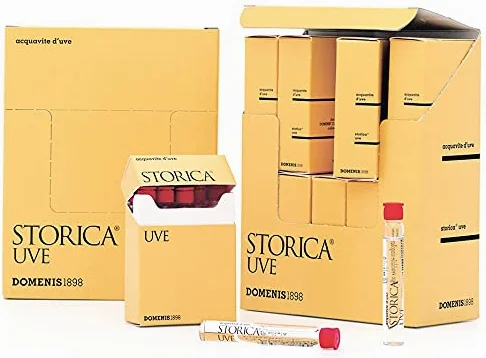 DOMENIS1898 - STORICA UVE in formato TASCABILE acquavite d'uva 42% vol. stecca contenente 10x pacchetti da 10x fialette di grappa da 5 ml