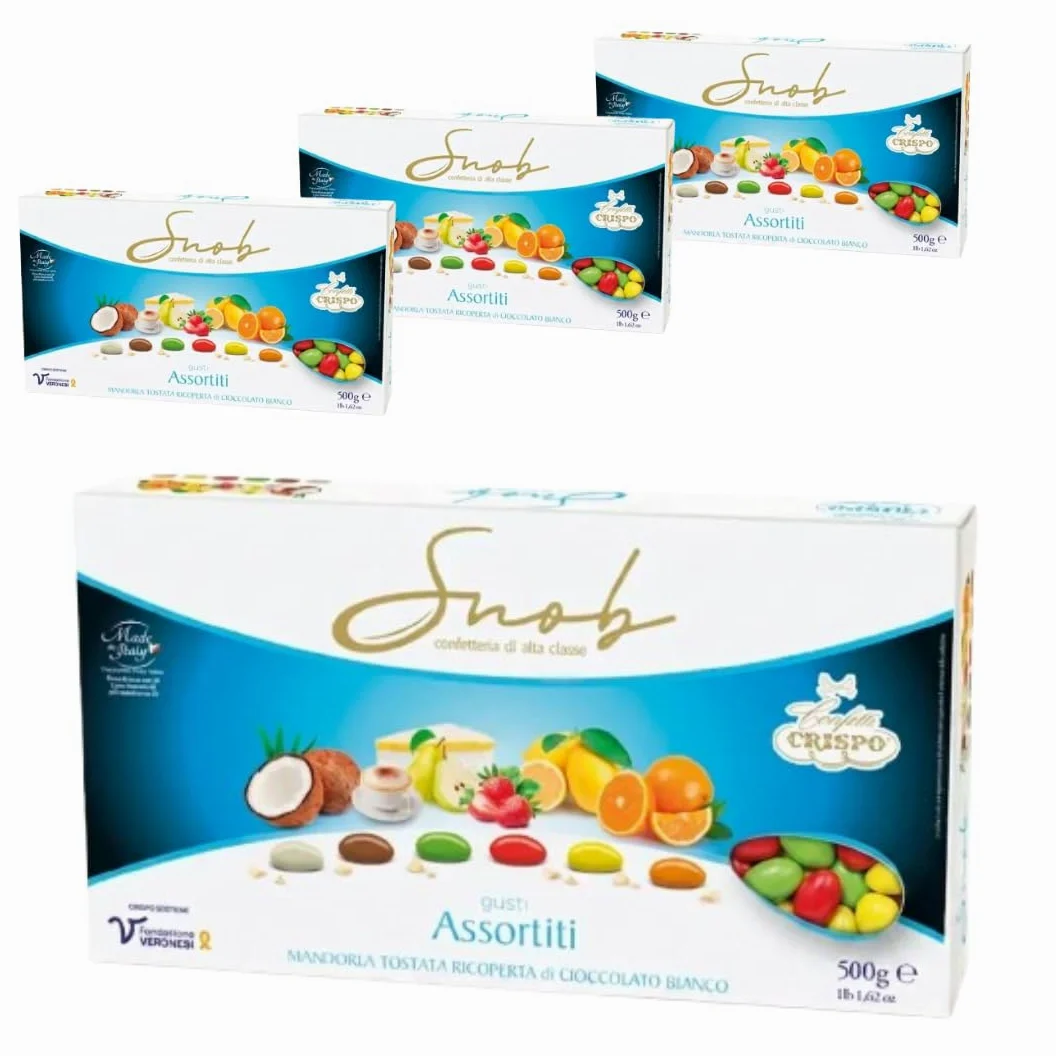 Confetti Snob Crispo 2 Kg, Gusti Assorititi con Mandorla Tostata Ricoperta di Cioccolato Bianco per Bomboniera Confettata Matrimonio Comunione - 2000 Grammi