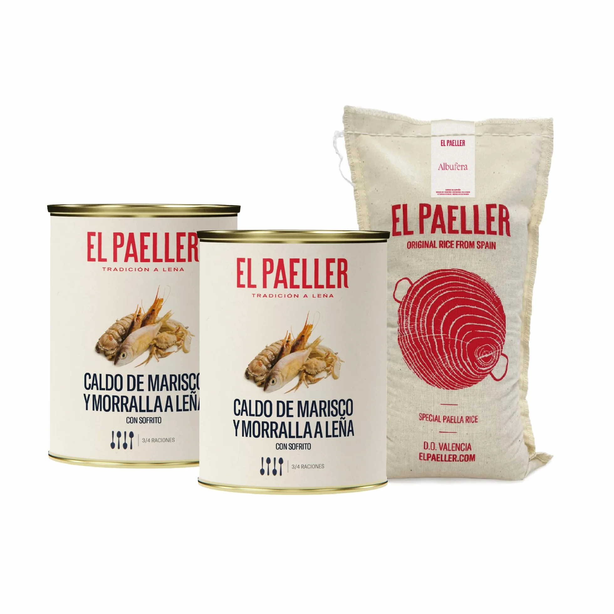 EL PAELLER – Brodo di Pesce + Riso Albufera D.O.P. Valencia | Kit per Paella, Fideuà, Risotti e Stufati | 2 Lattine (2L) + Sacchetto da 500g