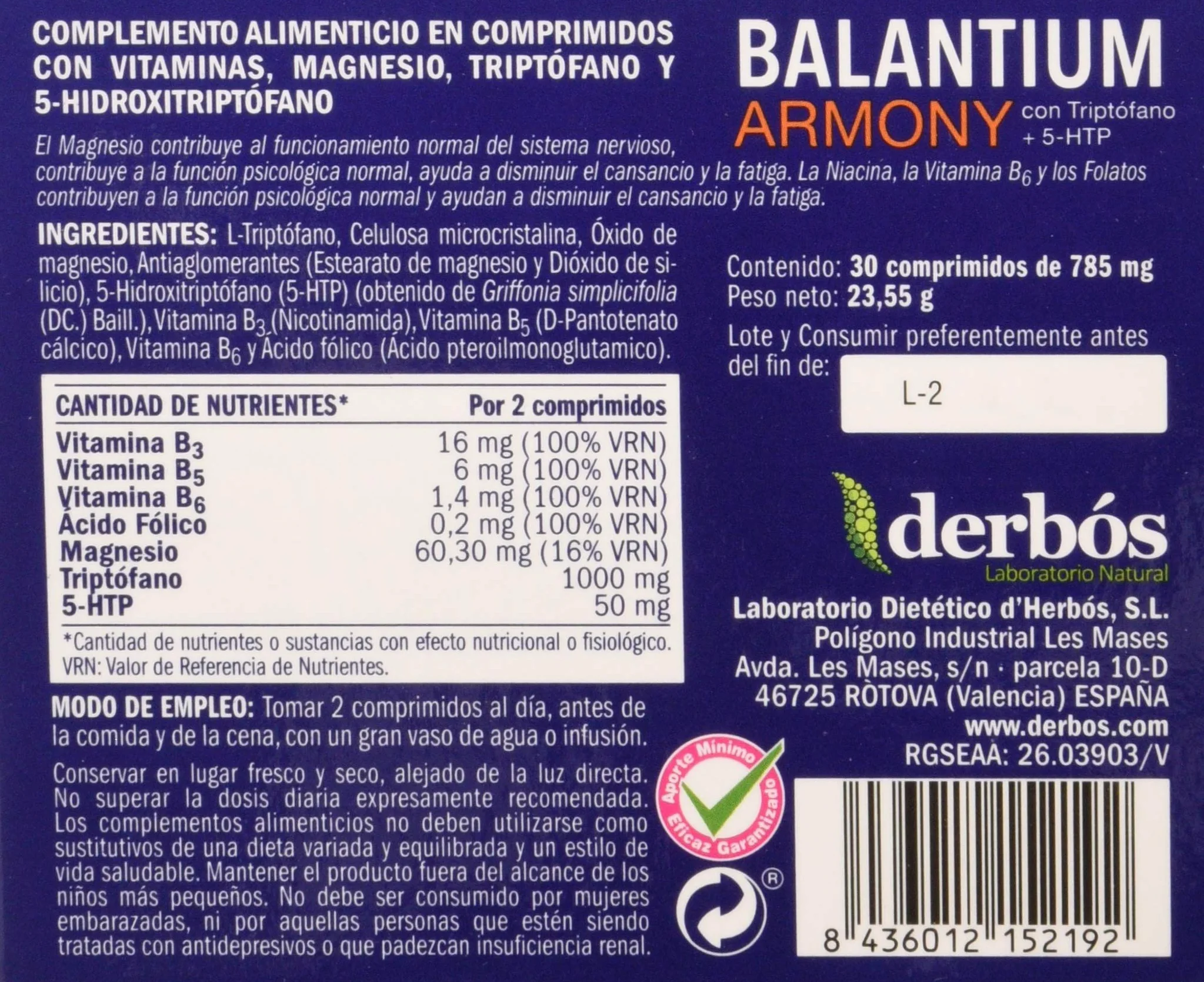 Derbos Balantium armony 30comp tubi 1 unità 500 g