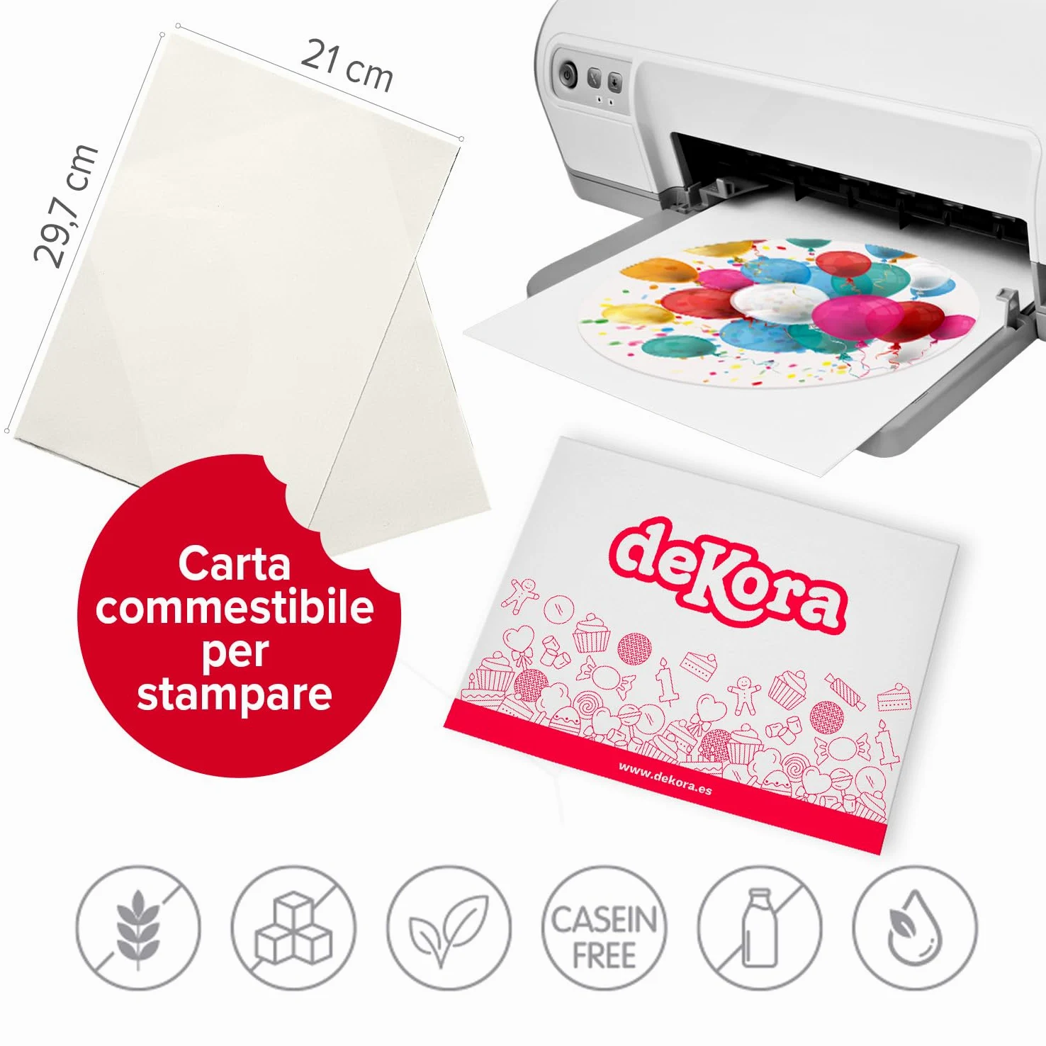 dekora – 25 Fogli A4 di carta commestibile per stampante alimentare | Decorazioni commestibili per torte | Senza zucchero, senza glutine, senza E171 compatibile con stampanti inkjet