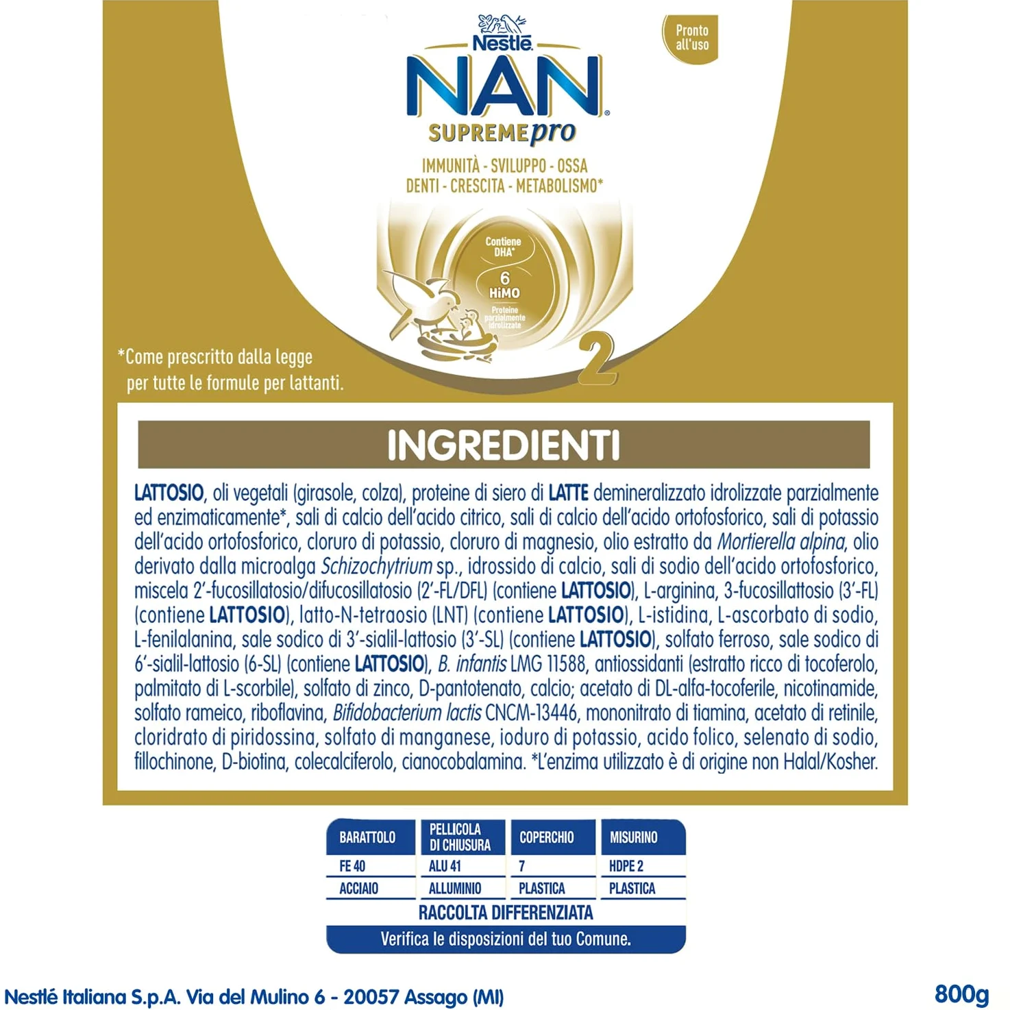 NESTLÉ NAN SUPREMEpro 2 Latte di Proseguimento Polvere da 6 mesi, Latta 800g