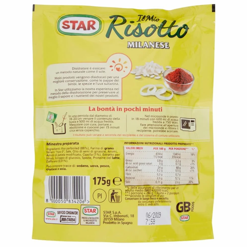 15x Star Il Mio Risotto Milanese - Riso cremoso con zafferano 100% italiano Preparato 175g + Portachiavi Beni Culinari