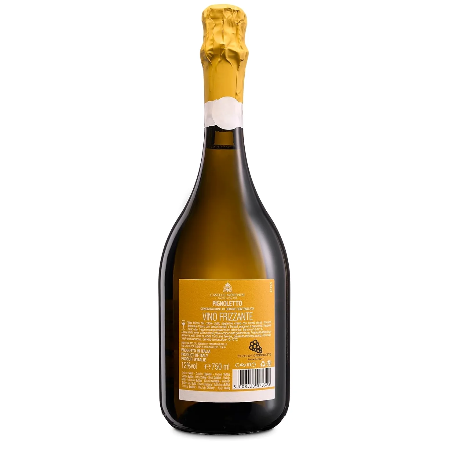 Cantina Castelli Modenesi Pignoletto DOC frizzante, Vino bianco dal Gusto Morbido e Profumo Fresco e Fruttato, 11% Vol., Confezione da 6 bottiglie da 750 ml