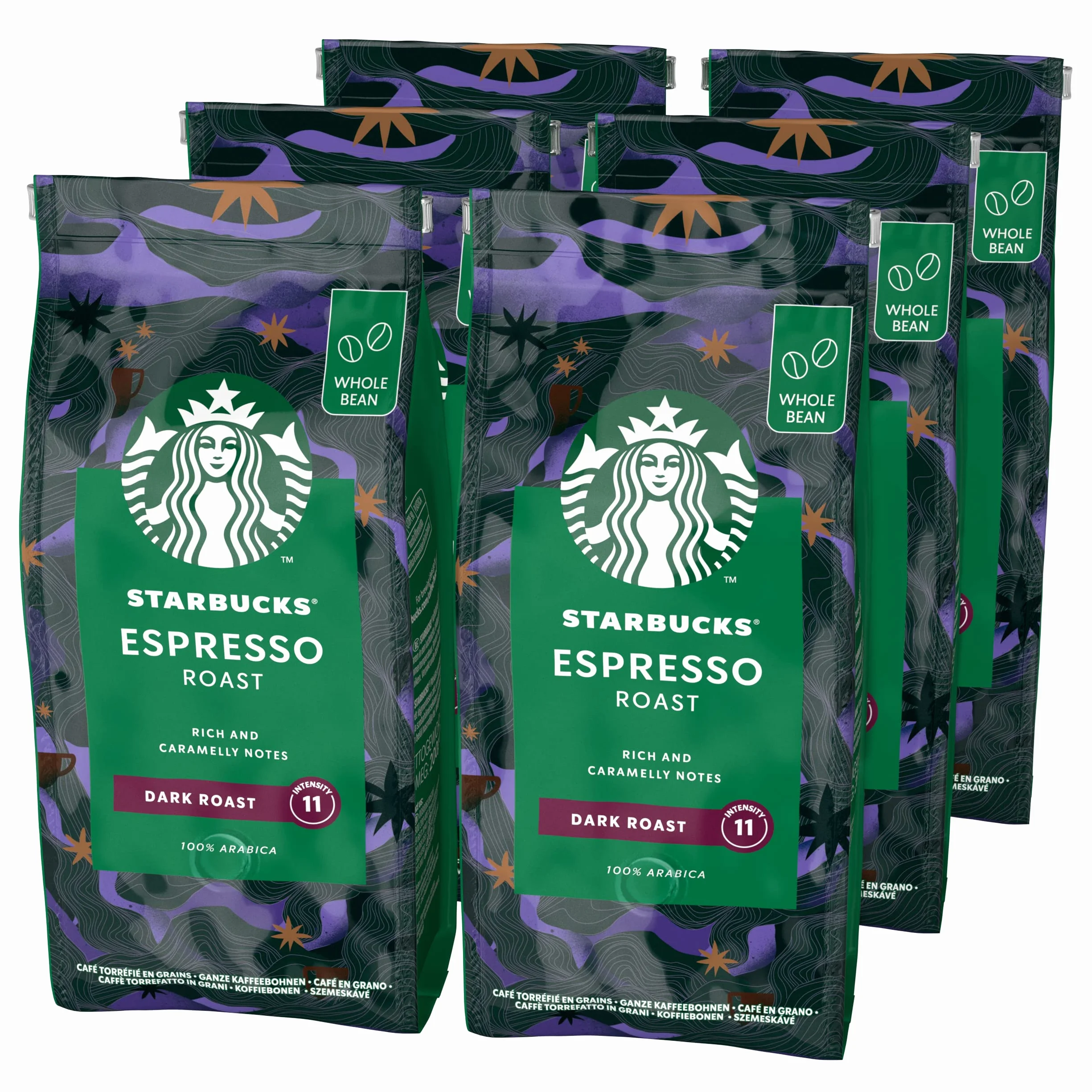 STARBUCKS Espresso Roast Caffè in grani Tostatura Forte, 6 Sacchetti da 200g (1,2kg)