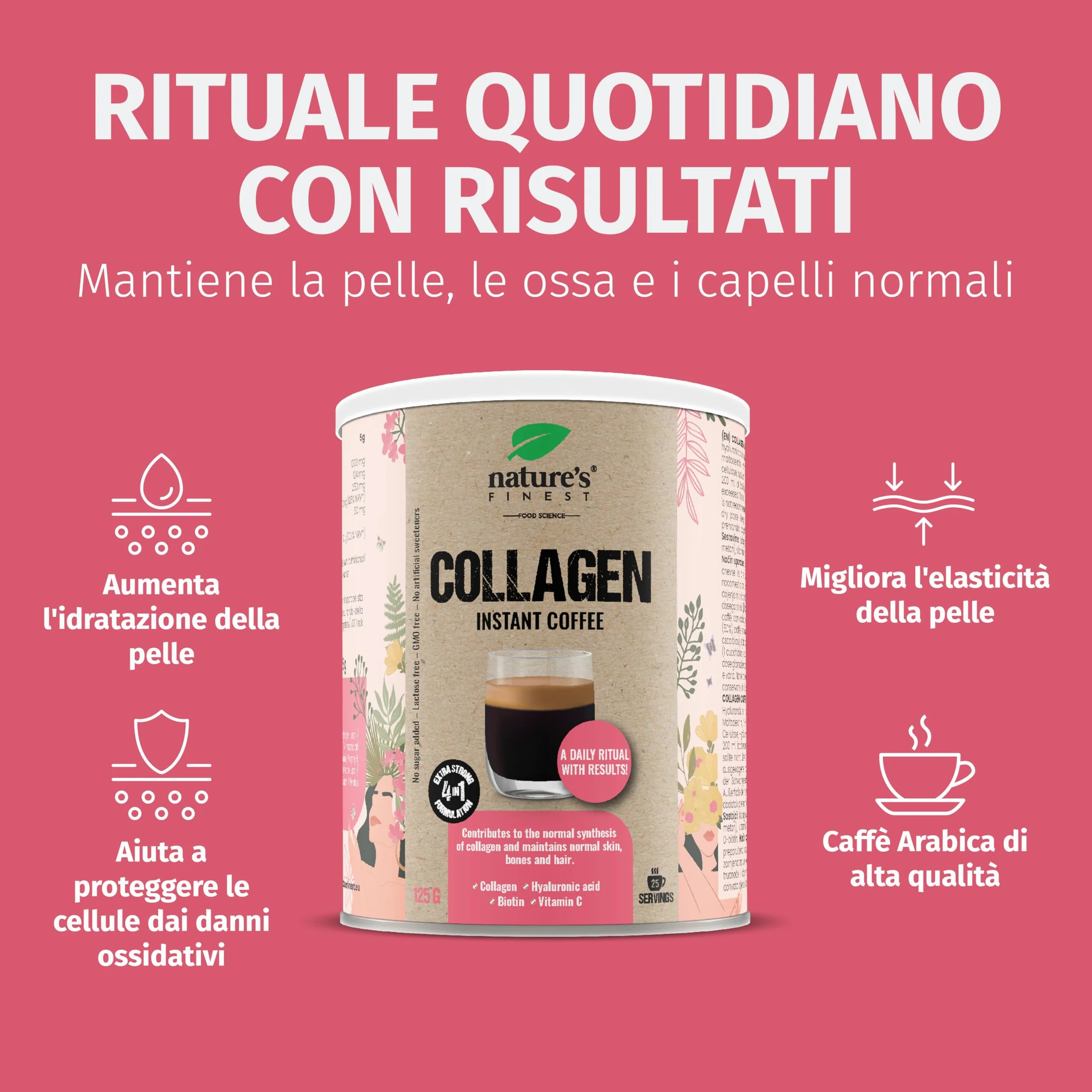 Nature's Finest Collagen Coffee 375 g (Confezione da 3) | Caffe Istantaneo in Polvere - Pronto in un Minuto - Pratica Lattina