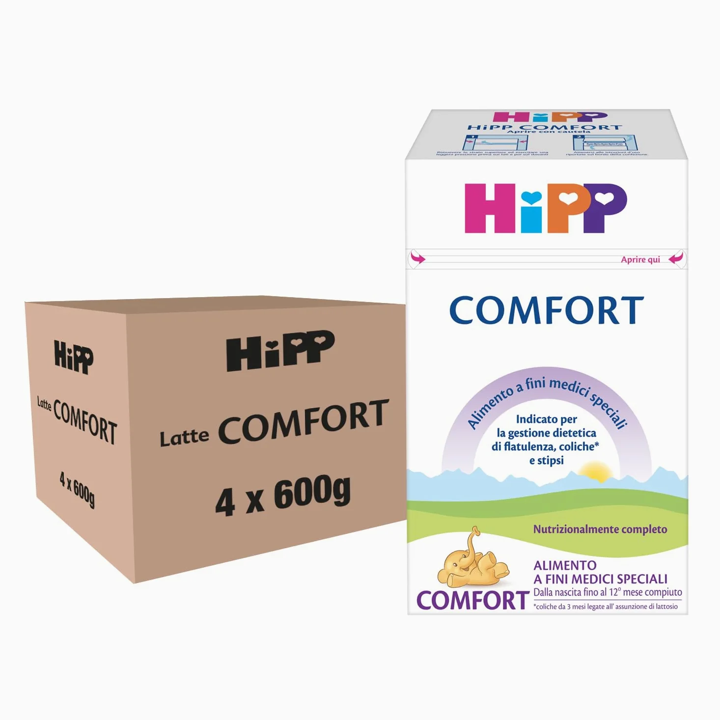 HiPP Latte Comfort in Polvere, Anti-Coliche, dalla Nascita Fino AI 12 Mese, 4 Confezioni da 600 gr, Latte in Polvere, Neonato, Latte in Polvere per Neonati
