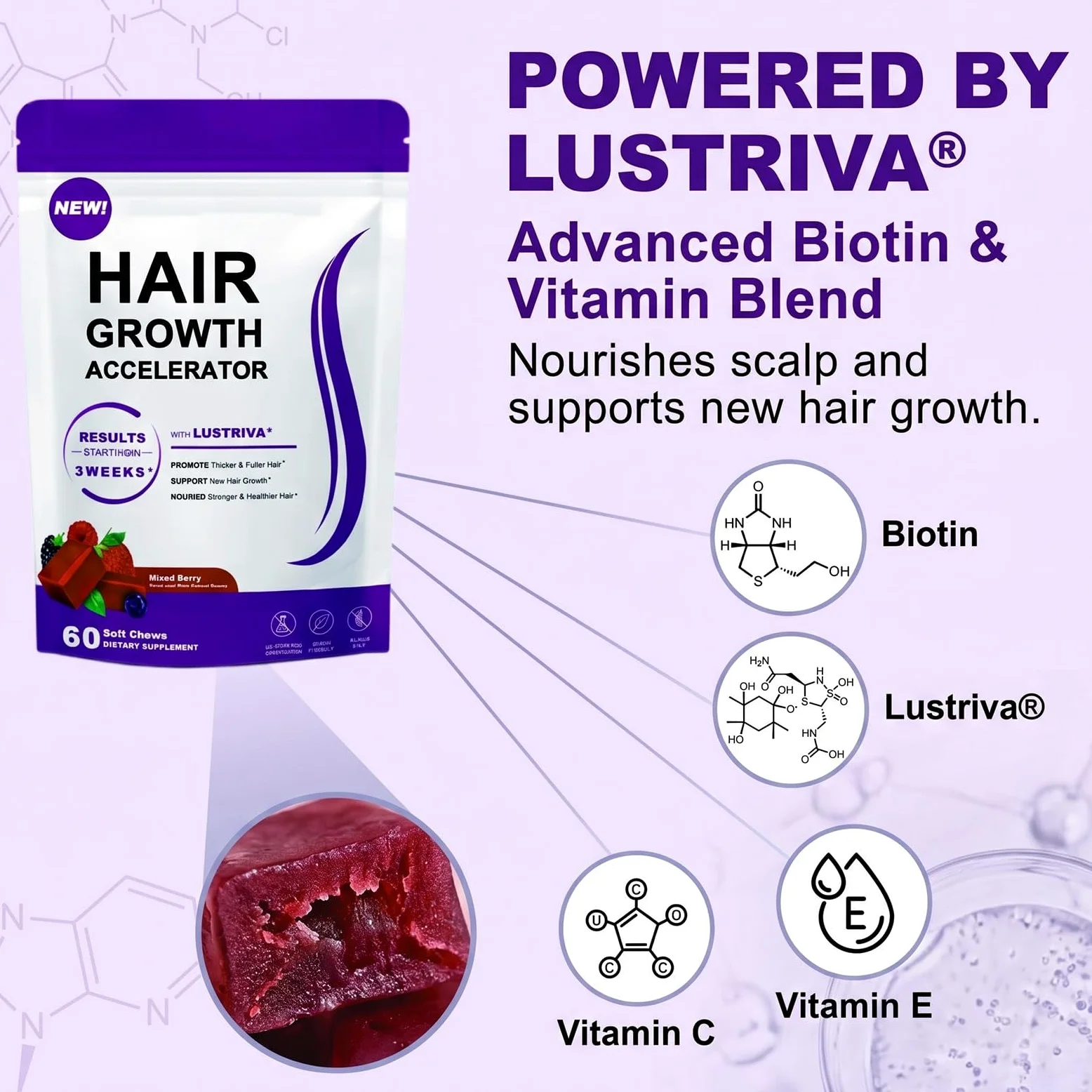 60 Integratori Gommosi For La Crescita Dei Capelli: Supportano Capelli Sani Con Biotina E Vitamine, Deliziosi Facili Da Assumere