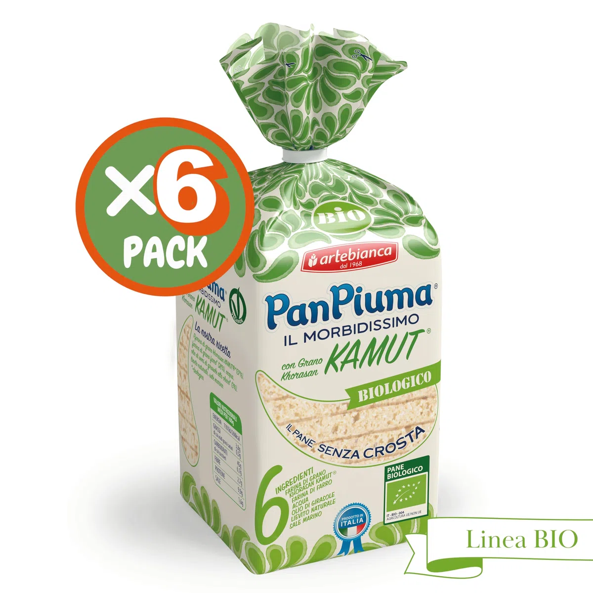 Pan Piuma Pane Morbido BIOLOGICO con Farina di Kamut (6 pezzi da 300g)