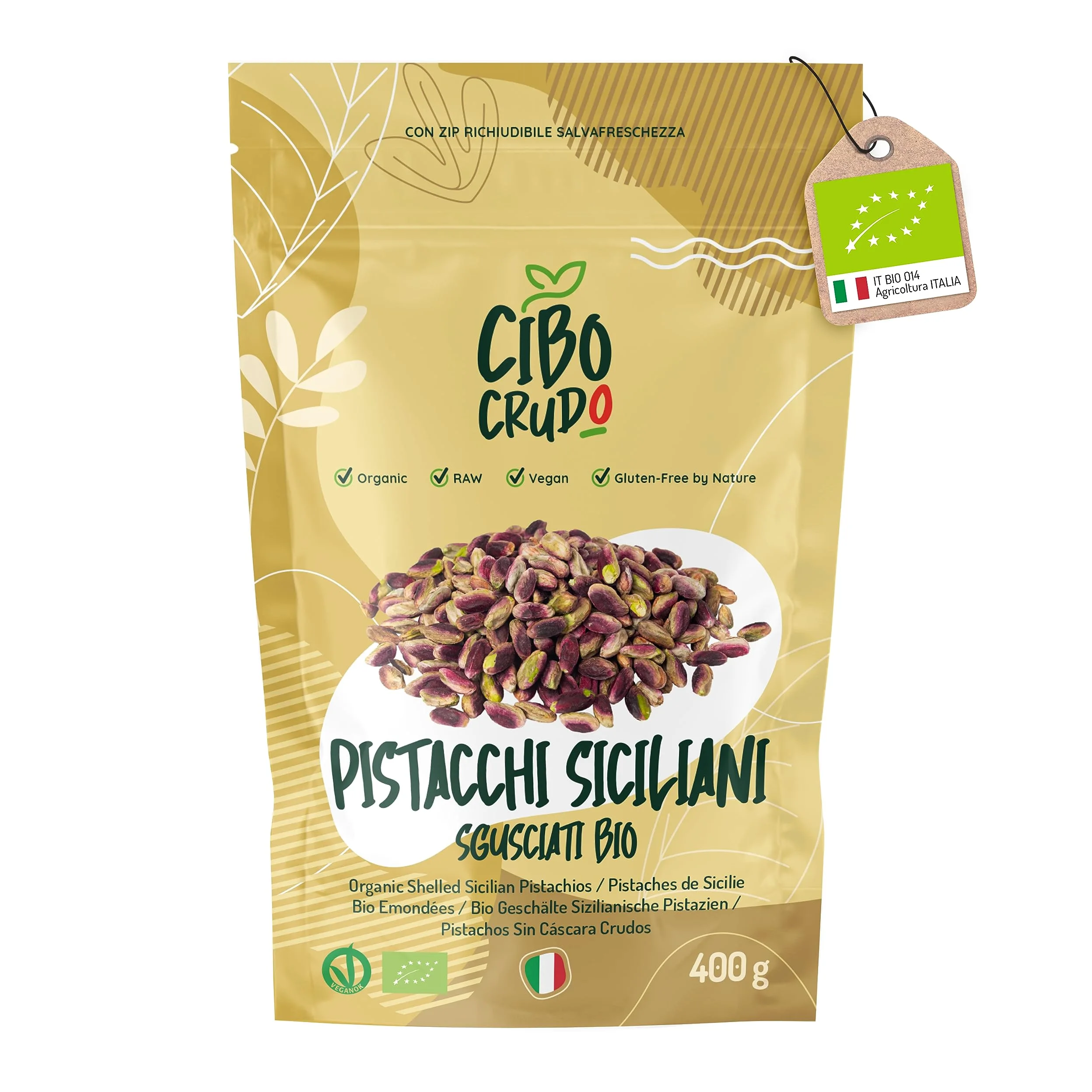 Pistacchi Sgusciati non Salati Biologici - 400g. Pistacchi Siciliani al Naturale non Tostati. Fonte di Acidi Grassi Fibre Vitamina E B1 B6 e Antiossidanti.
