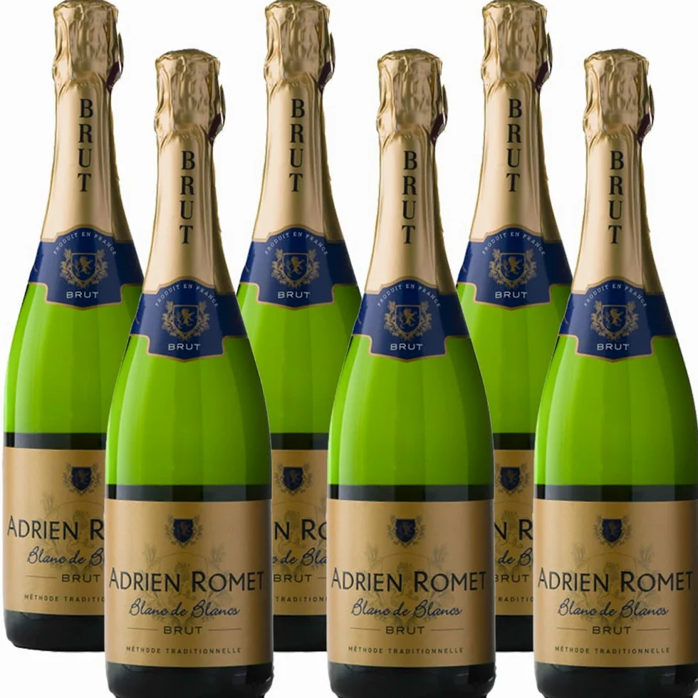 Vino Spumante Francese - Adrien Romet Blanc de Blancs Brut Metodo Tradizionale – Chardonnay 100% – 6 Bottiglie 75Cl - Aperitivo Raffinato