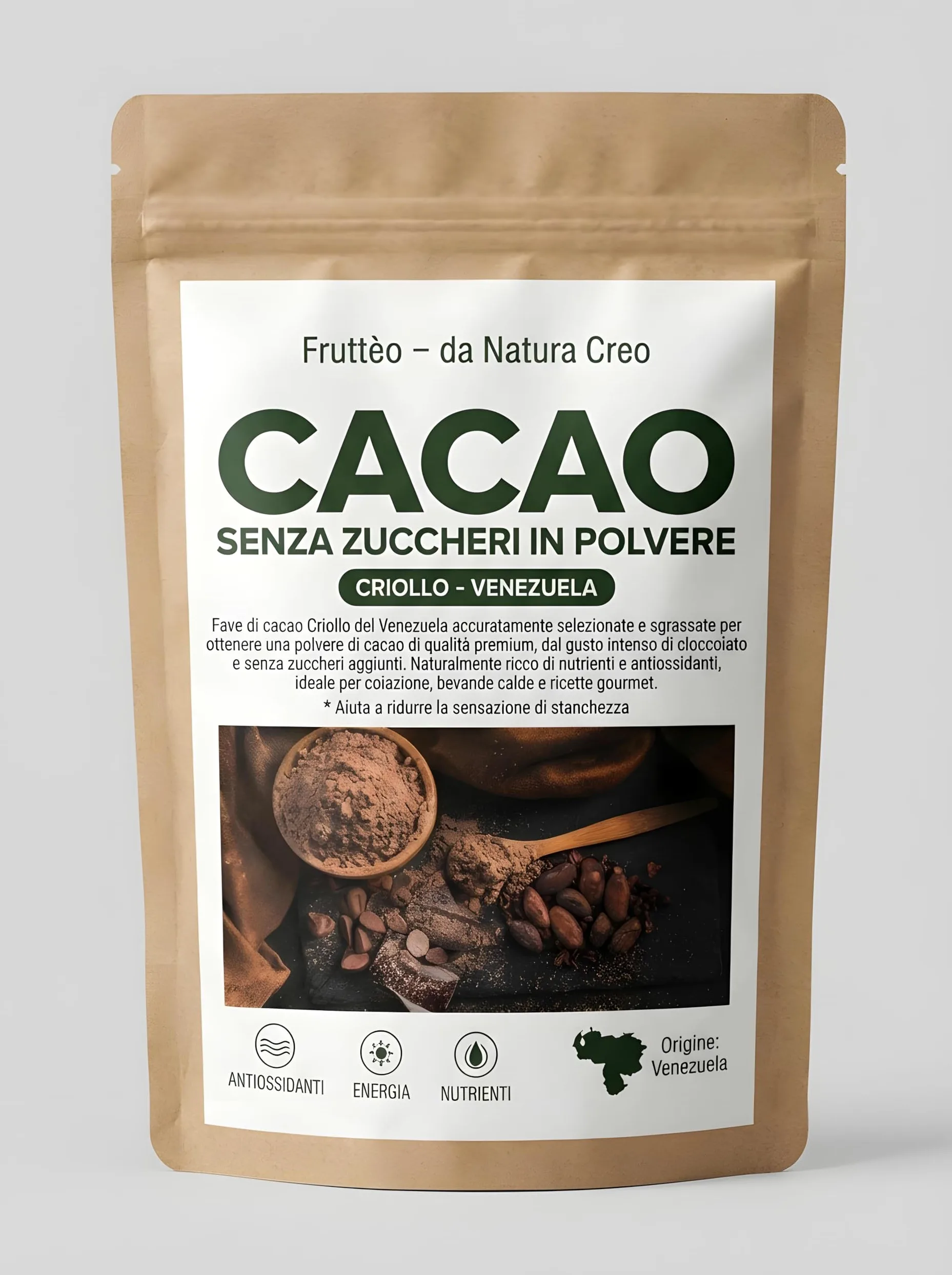 Cacao Amaro in Polvere 1 Kg – Criollo del Venezuela – 100% Puro Senza Zucchero – Gusto Intenso e Corposo – Alcalinizzato – Ideale per Dolci e Cioccolata Calda