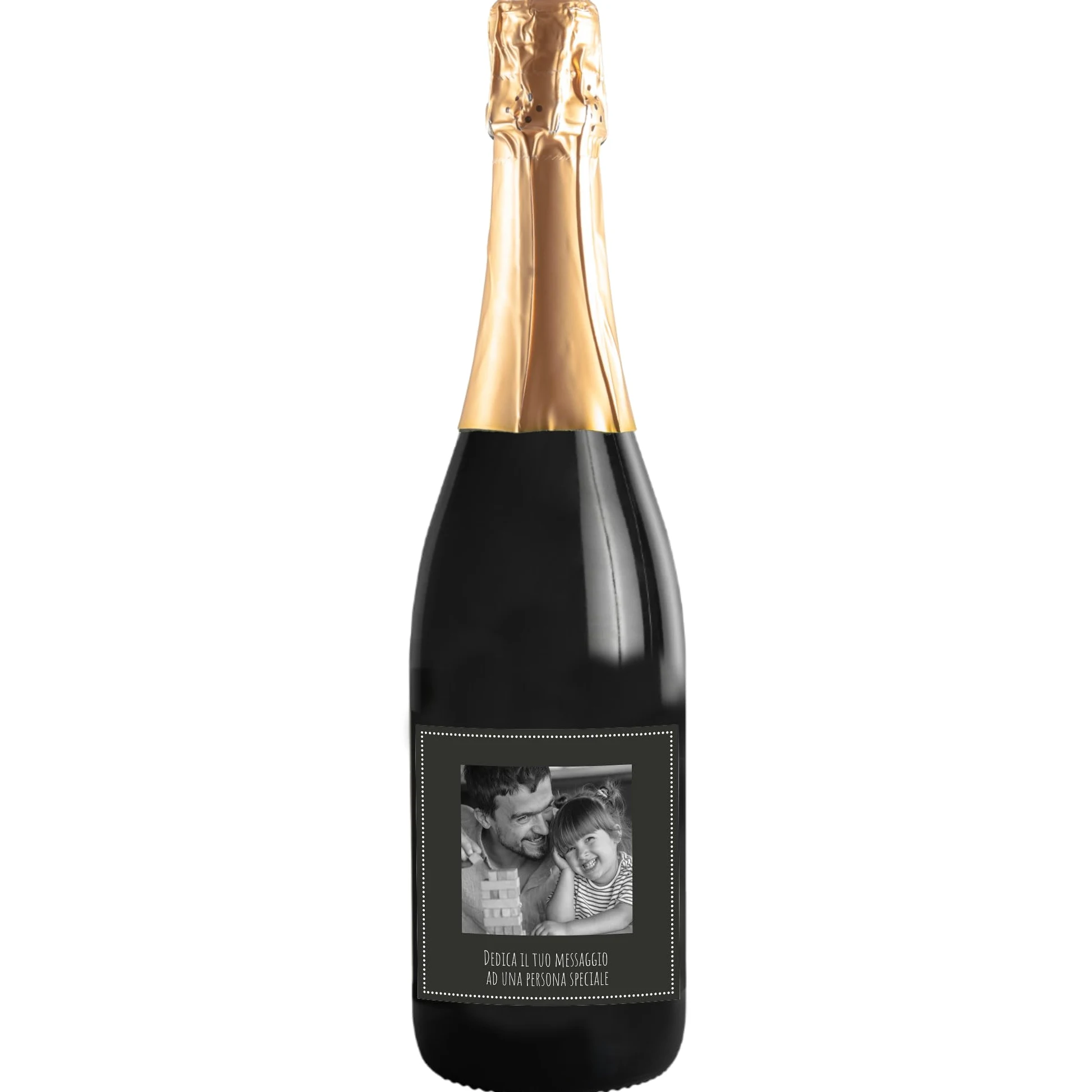 Bottiglia di Prosecco DOC personalizzato per lui - Idea regalo esclusiva e originale per uomo, festa del Papà, festa del Nonno, nuova nascita, compleanno e Natale. (0,75L, Foto e Testo)