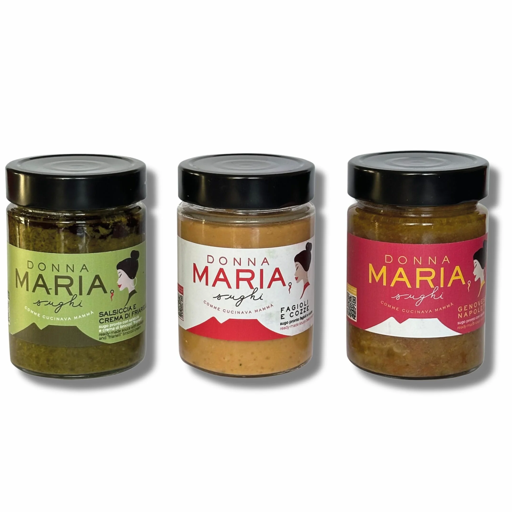 DONNA MARIA box Sughi Pronti per Pasta - sugo pronto artigianale della cucina napoletana - fagioli e cozze - salsicce e friarielli - genovese