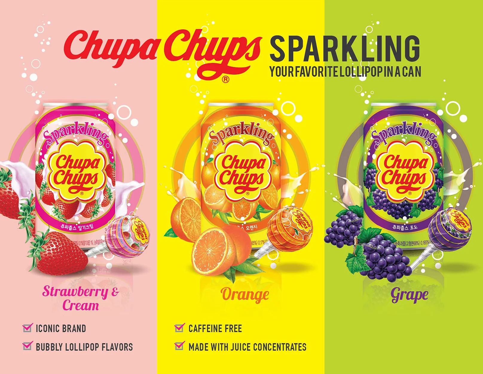 Nam Yang Chupa Chups - Bevanda frizzante al gusto di uva, 345 ml (6 lattine)