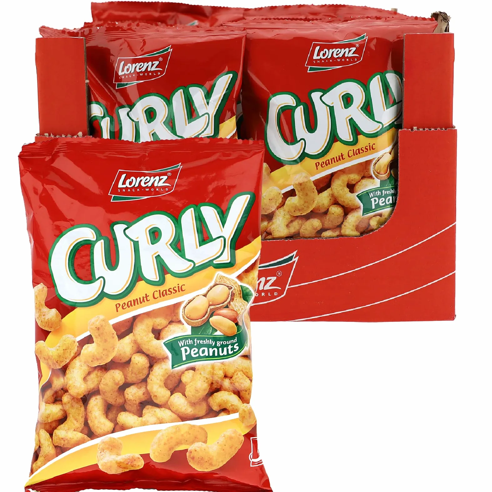 18 x BUSTA SNACK DI MAIS LORENZ CURLY PEANUT CLASSIC CON ARACHIDI 60g SNACK MAIS