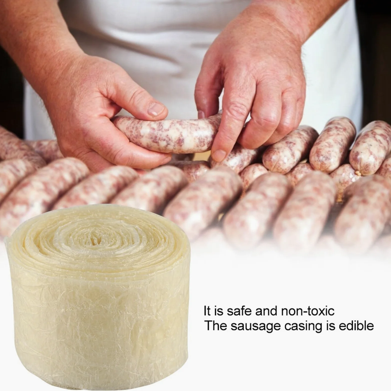 Omabeta 8m Involucro Salsiccia Commestibile, Involucro di salsiccia essiccazione commestibile a 2 strati Budello di collagene bovino per salsicce fatte in casa saporite