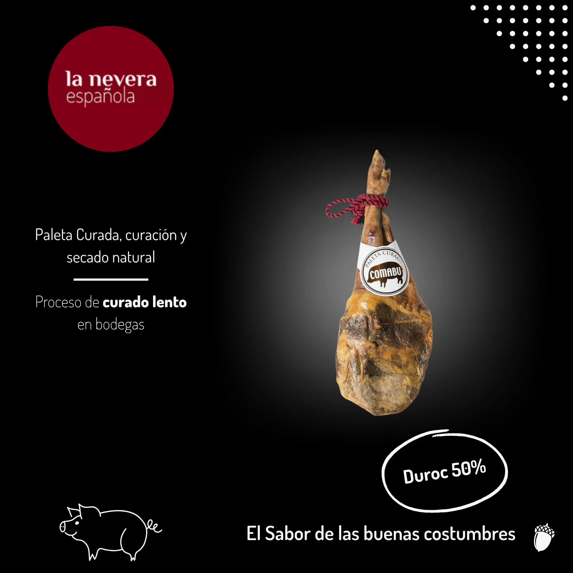 La Nevera Española | Paleta Curata, Porta Prosciutto, Coltello e Grembiule | Peso 4,5 KG | Curación Minima 10 Mesi | Prosciutto Comabu | Il Prosciutto della Nevera Española