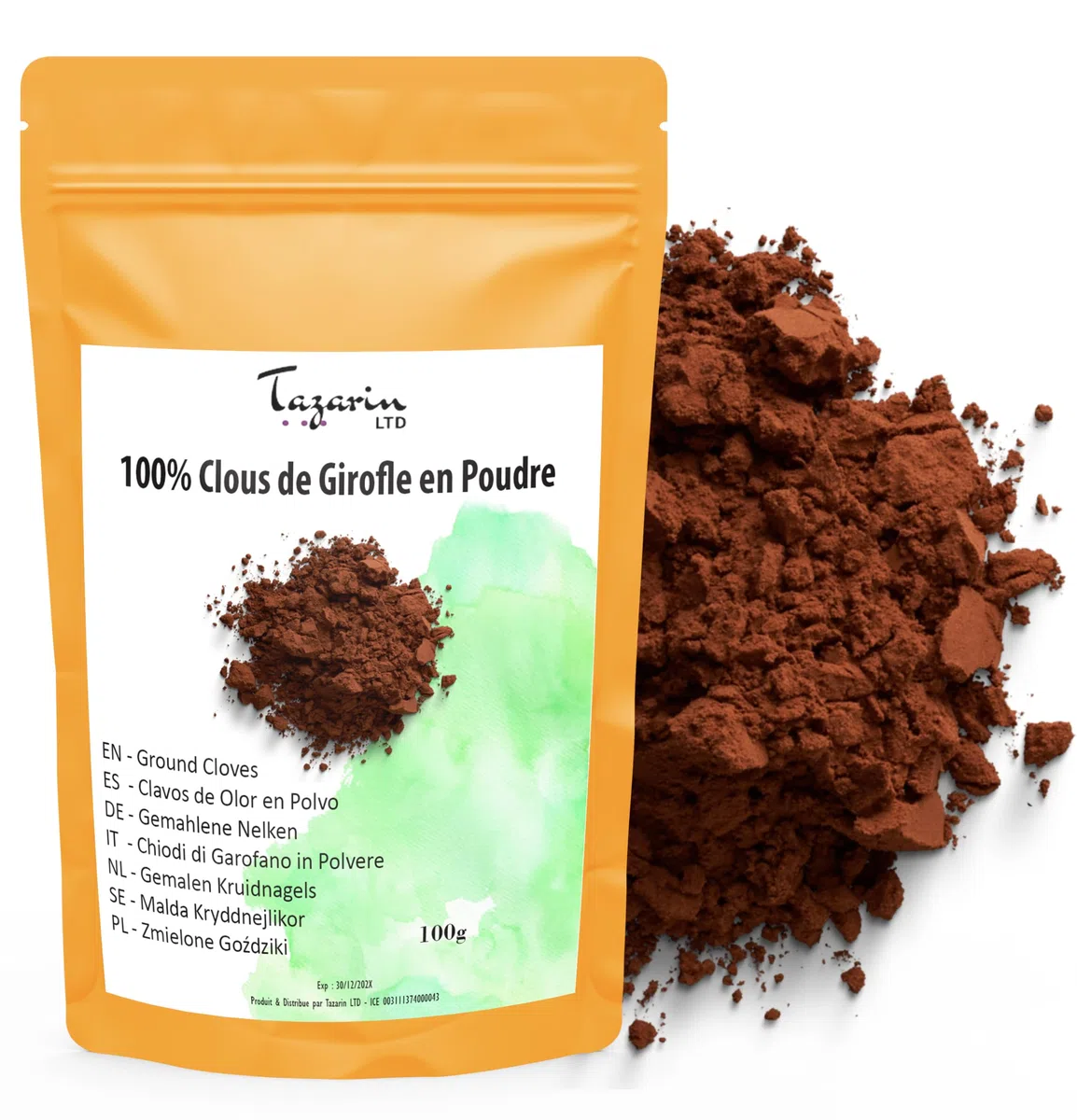 100g di Chiodi di Garofano in Polvere - Chiodi di Garofano Macinati - Syzygium Aromaticum - Aroma e Gusto Intenso - Bustina con Zip - 100% Naturale, Puro e Senza Additivi | TazarinLtd