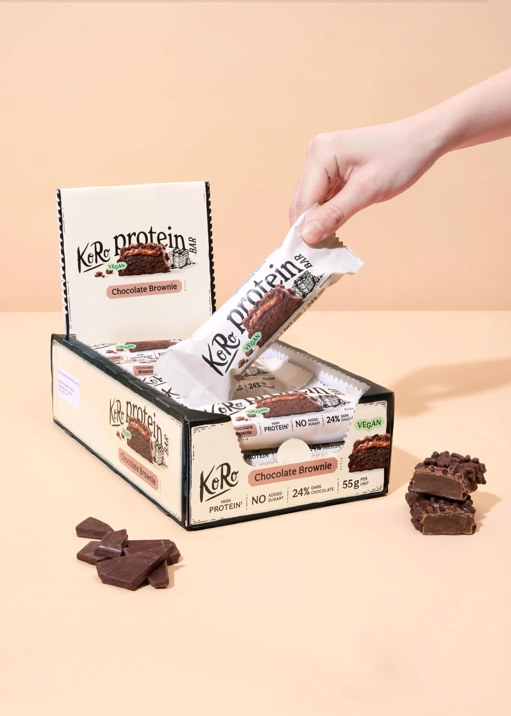 KoRo - Barretta proteica vegan chocolate brownie | 15 x 55 g