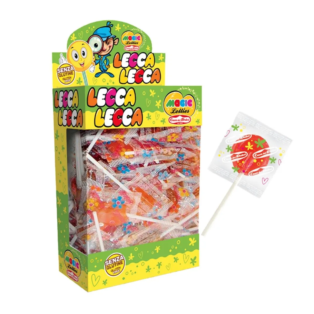 Lecca Lecca piatte al gusto frutta confezione da 400 pezzi - Magic Lollies colorate incartate singolarmente - Senza Glutine