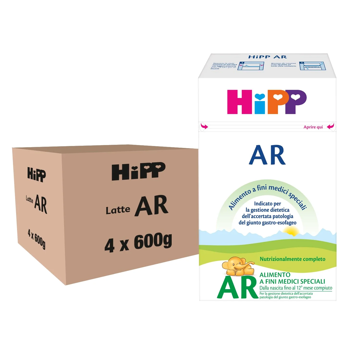 HiPP Latte AR in Polvere, Anti-Reflusso, dalla Nascita Fino AI 12 Mese, Latte in Polvere, 4 Confezioni da 600 gr, Neonato, Latte in Polvere per Neonati