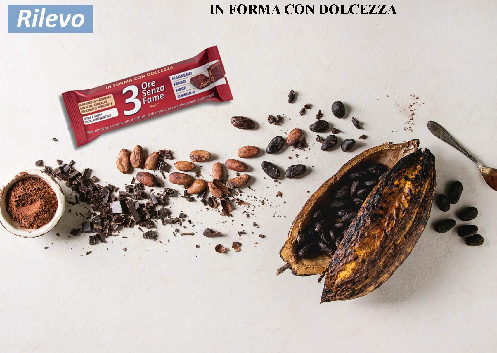 Rilevo- 25 Confezioni Singole di Barrette Spezzafame- 3 ore Senza Fame Barretta Naturale con Semi,Cereali ricoperte di cioccolato fondente (25x30 gr)