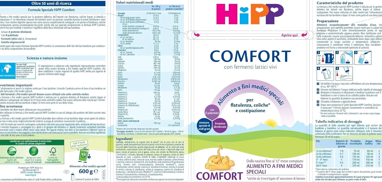 HiPP Latte Comfort in Polvere, Anti-Coliche, dalla Nascita Fino AI 12 Mese, 4 Confezioni da 600 gr, Latte in Polvere, Neonato, Latte in Polvere per Neonati