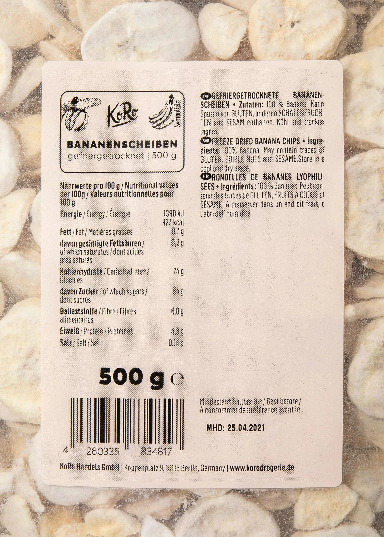 KoRo - Banane a fettine liofilizzate 500 g - croccanti e 100% naturali - solo frutta - senza additivi