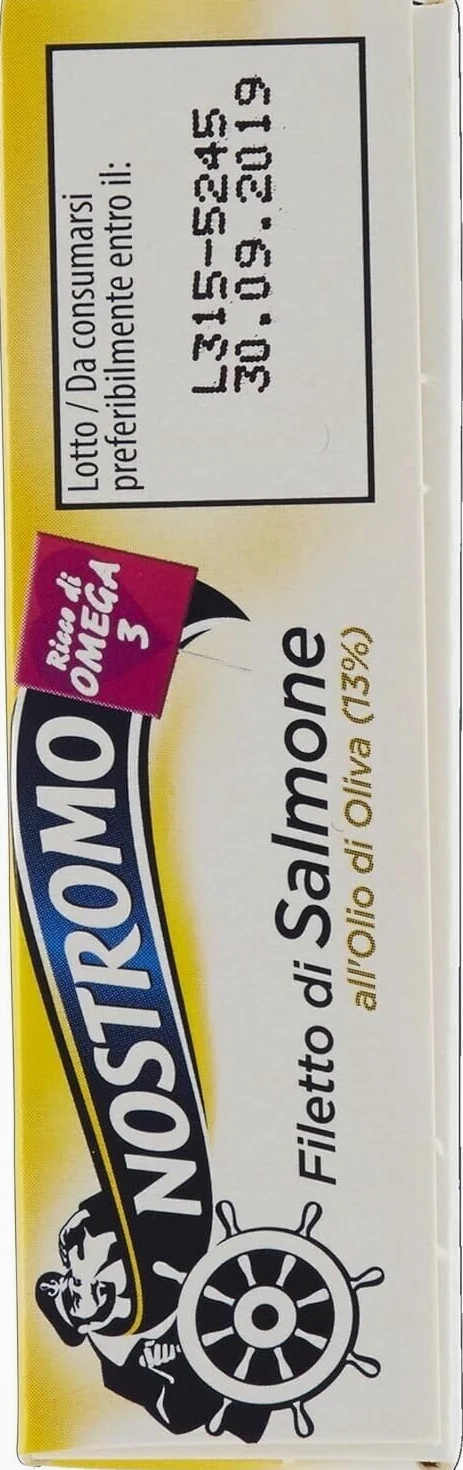 5x Nostromo Filetto di Salmone Olio di Oliva,Pesce in Scatola,Lattina da 110g + 1 Confezione di Talco Felce Azzurra in omaggio, Busta da 100g