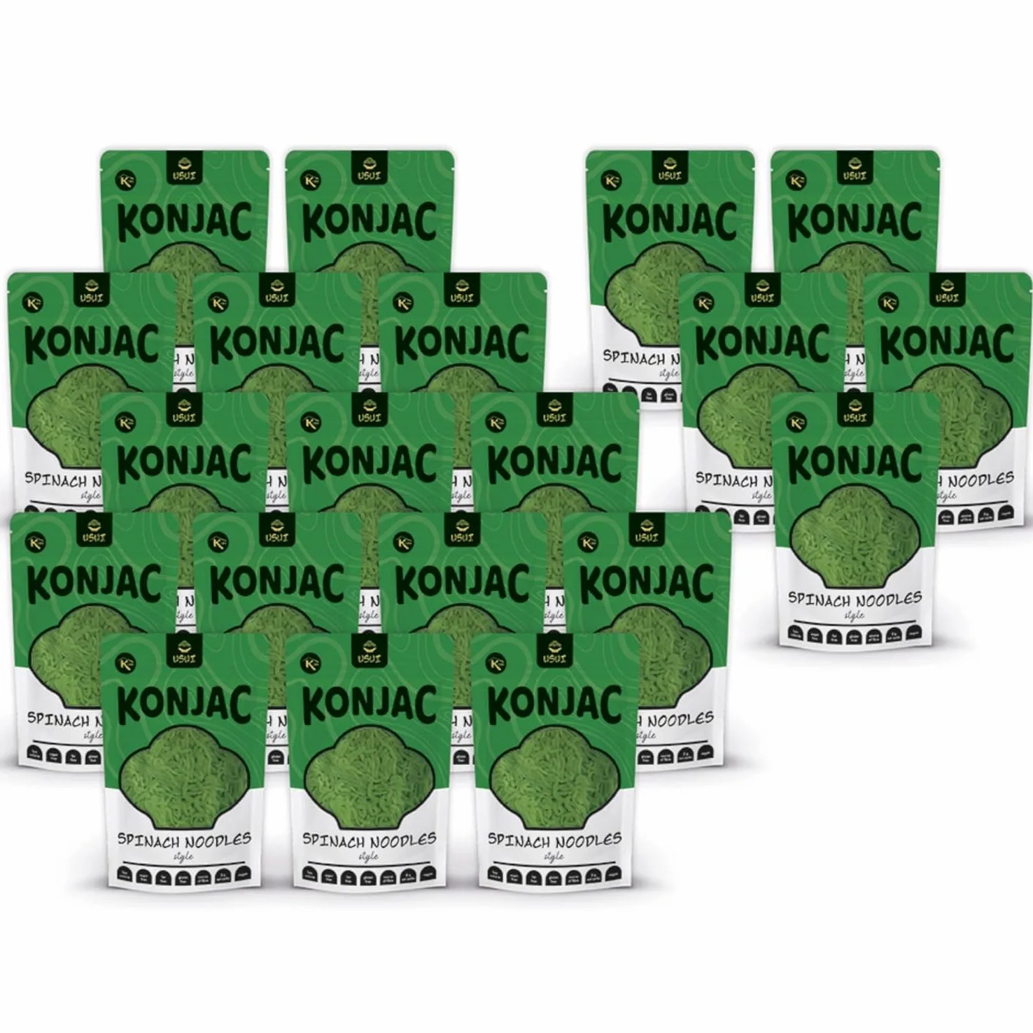 USUI Pasta di Konjac agli spinaci 20 pezzi – Shirataki pasta di Konjac | Low Carb | Keto | senza glutine | ipocalorico|dieta chetogenica (20×270g)