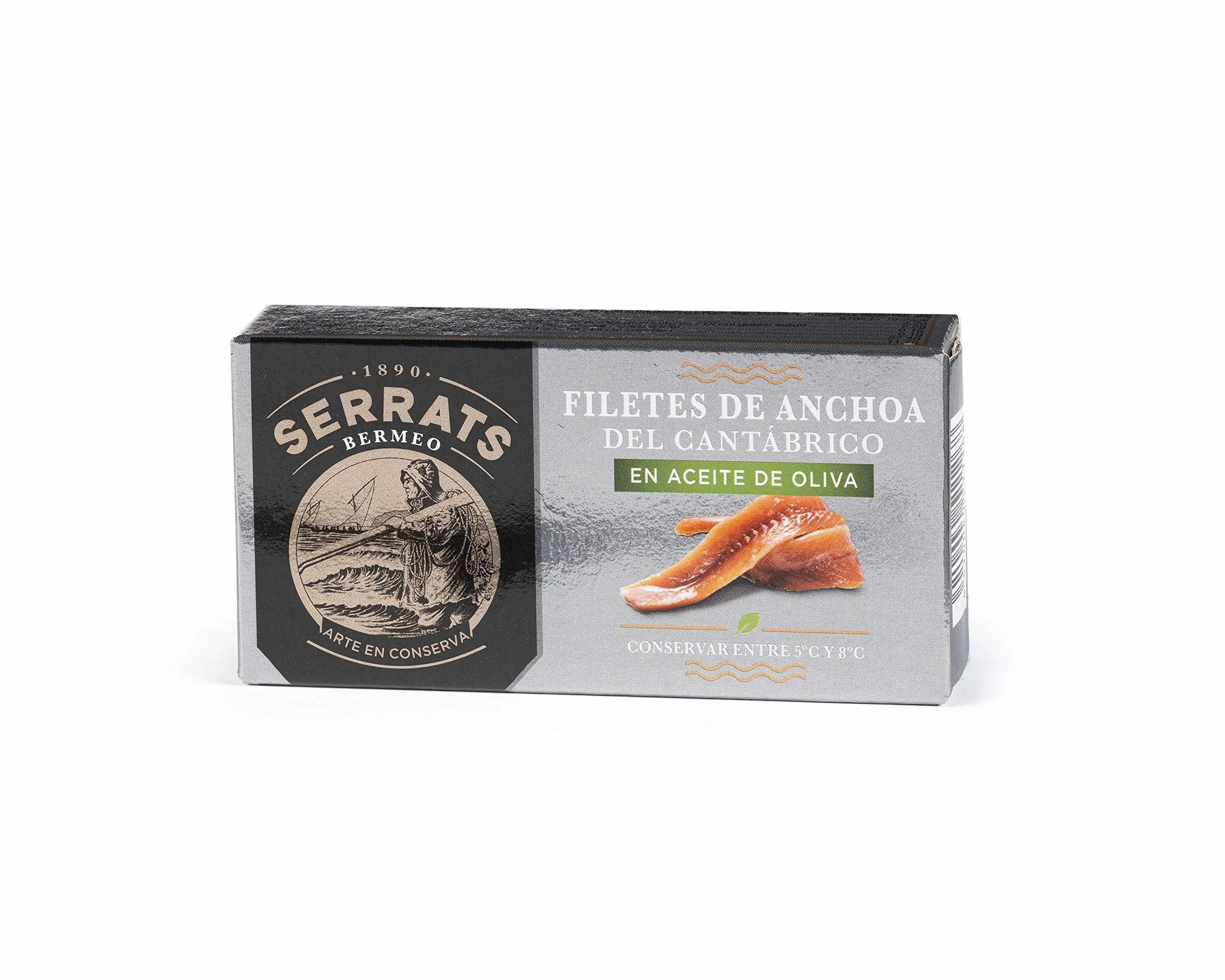 CONSERVAS SERRATS - Acciughe del Cantabrico in Olio d'Oliva - 12 Lattine x 50g (Totale: 600g) - Lavorazione Artigianale, 100% Naturale, Senza Spine, Gourmet, Alto contenuto di Omega 3