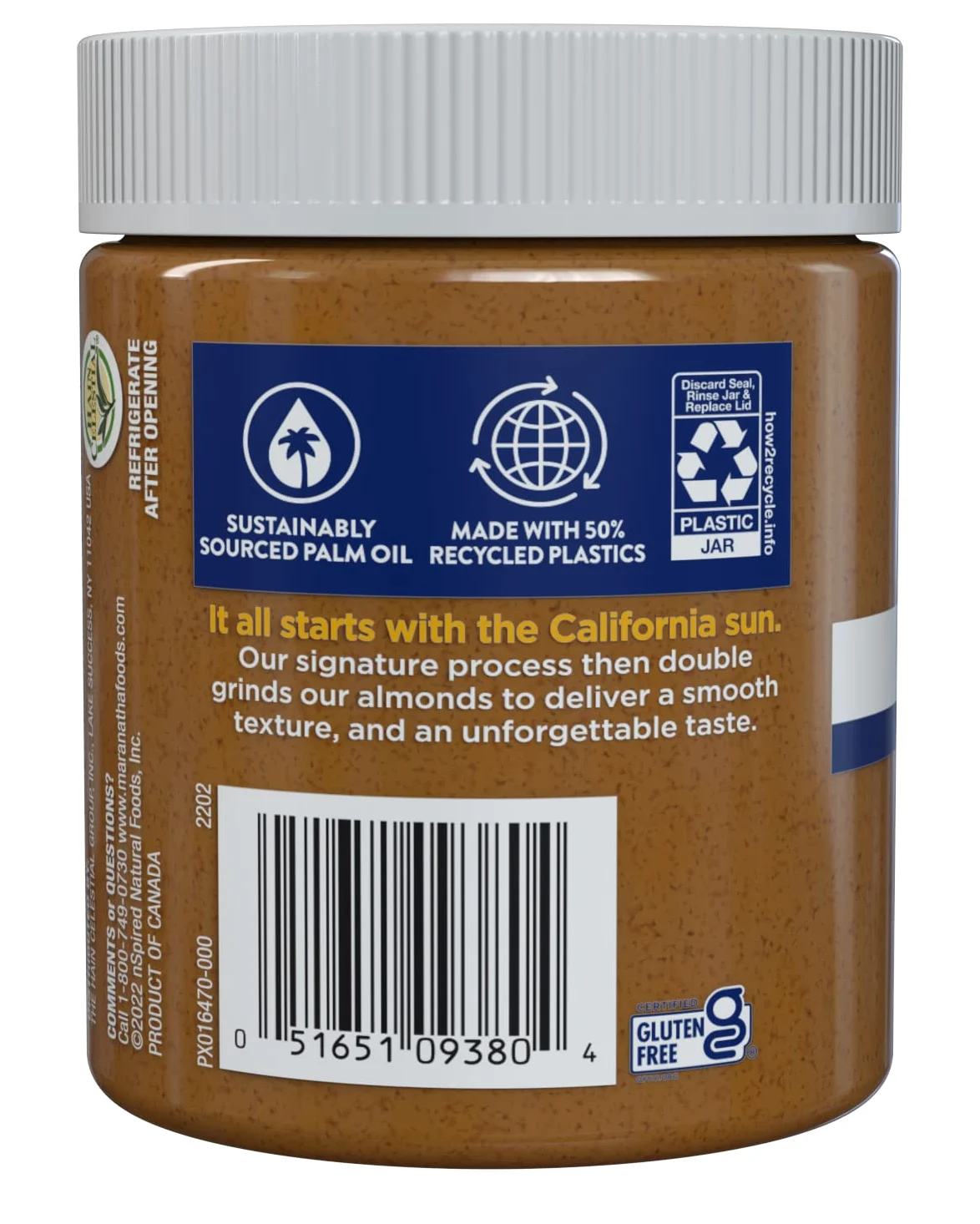 MaraNatha Burro di mandorle cremoso naturale, senza agitazione, senza zucchero o sale, barattolo da 340 ml