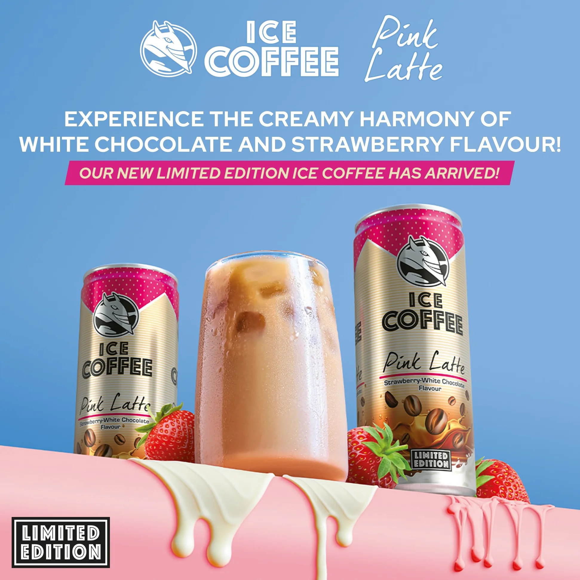 HELL Ice Coffee Pink Latte | Edizione Limitata | Gusto Fragola e Cioccolato Bianco | 24 x 250ml Lattine Multipack | Caffeina 40mg/100ml | Contiene estratti di caffè Arabica | Pronto da bere