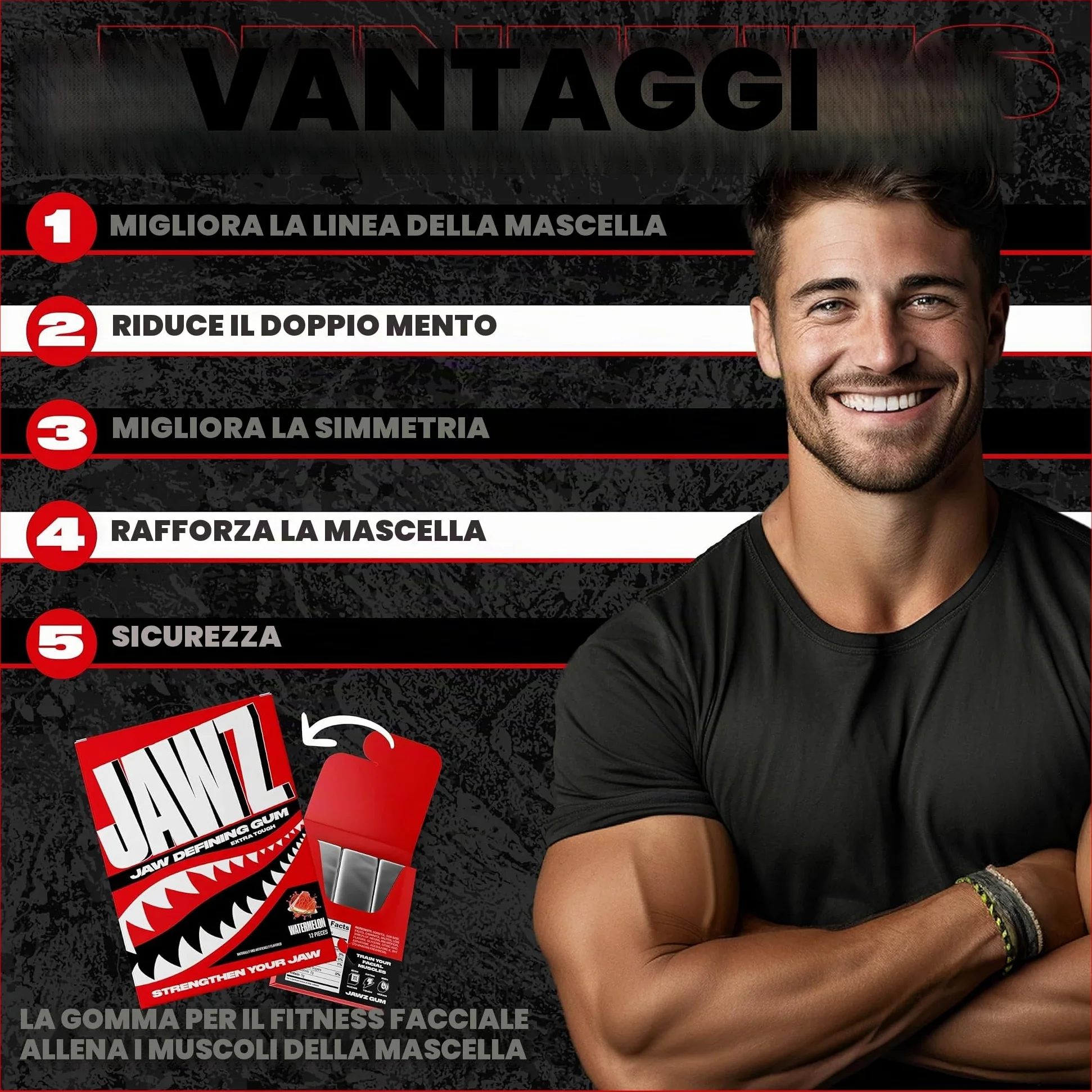 Jawline Chewing Gum (fornitura per 4 mesi) Anguria - Definisci la tua linea della mascella, snellisci e tonifica il tuo viso - Esercitatore facciale per uomini e donne - Gomma dura senza zucchero (10