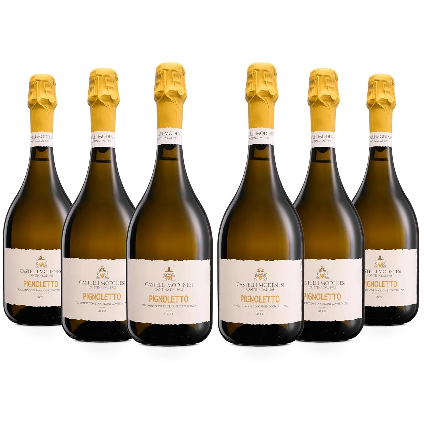 Cantina Castelli Modenesi Pignoletto DOC frizzante, Vino bianco dal Gusto Morbido e Profumo Fresco e Fruttato, 11% Vol., Confezione da 6 bottiglie da 750 ml