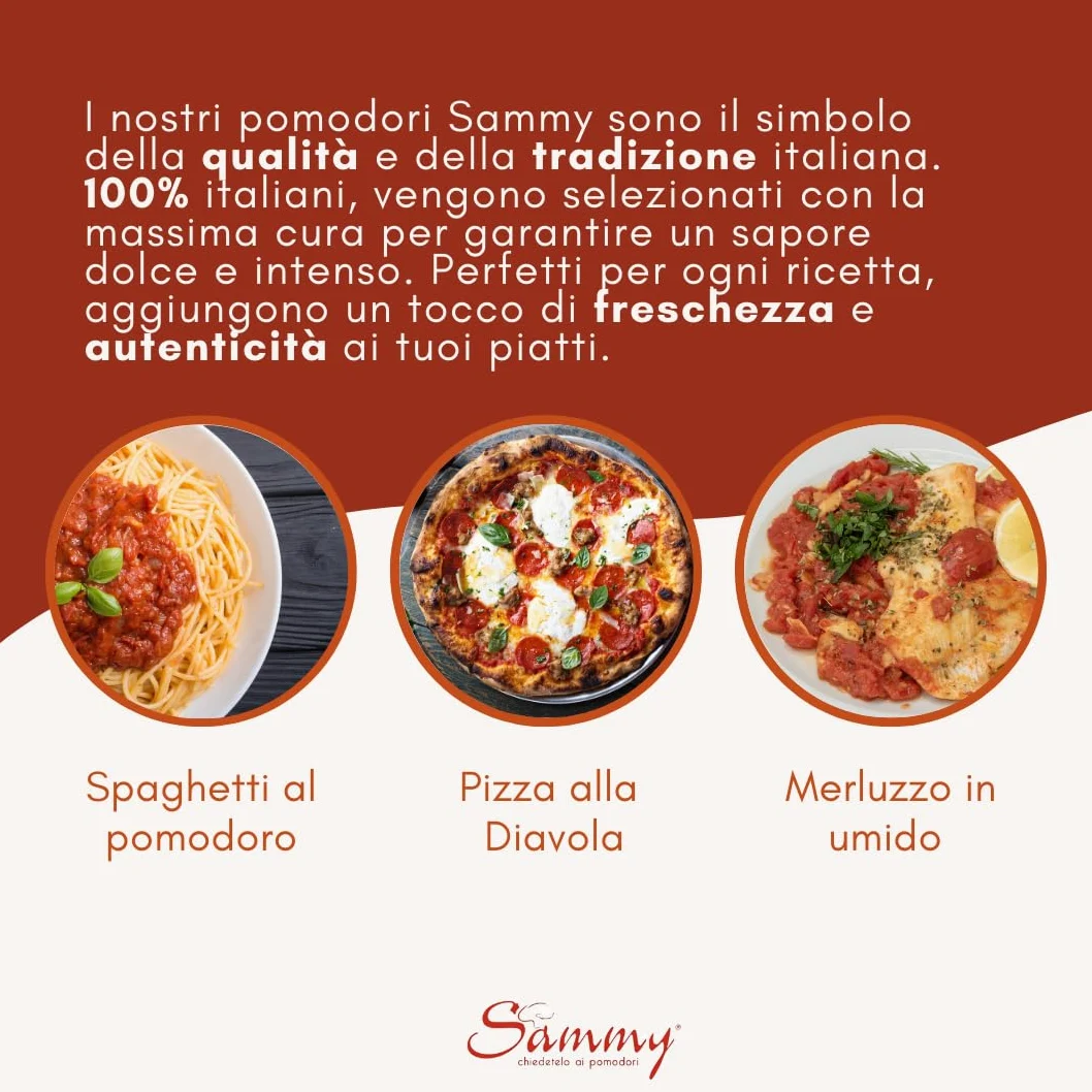 SAMMY - Pomodori Pelati, Ideali per Sughi e Ricette Gourmet, 100% Filiera Italiana, Gusto Dolce e Autentico, 6 Pezzi in Latta da 2500gr