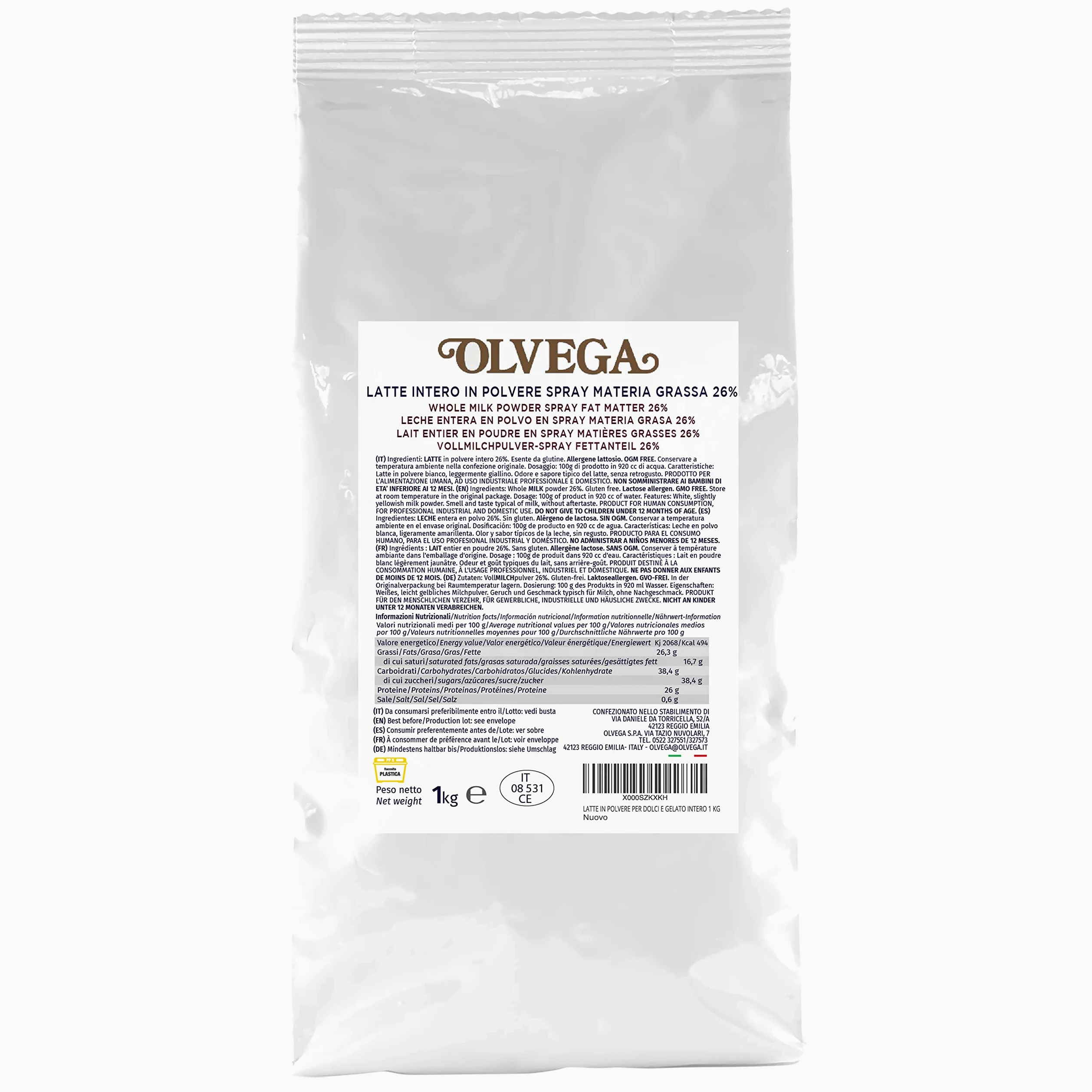 LATTE IN POLVERE PER DOLCI E GELATO INTERO 6 BUSTE DA 1 KG