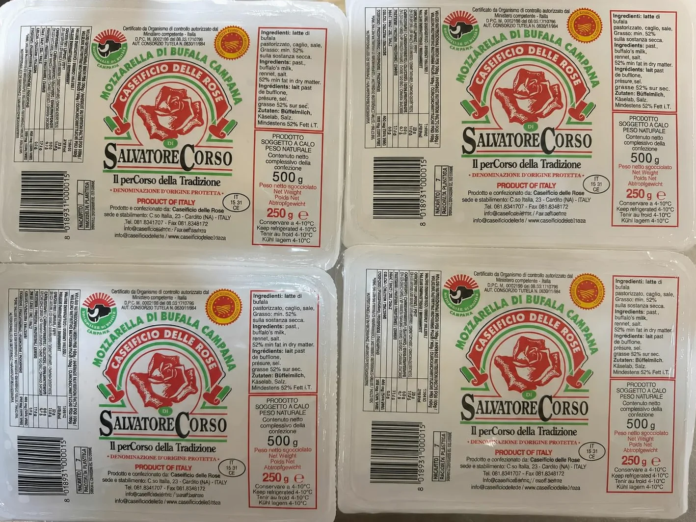 Mozzarella Di Bufala Campana DOP 1Kg Fresca 4 Confezioni Da 250g Spedizione Refrigerata Con Camion Frigo Latte Di Bufala Italiano Formaggio Fresco Per Pizza Insalate E Cucina