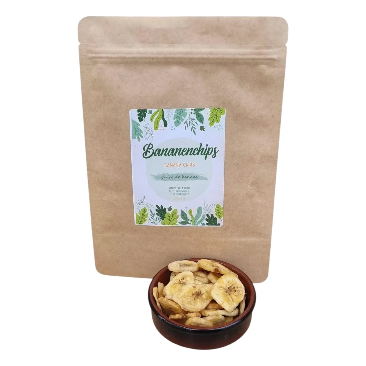 IGART FOOD & WOOD Banana Chips Essiccata Rondelle dalle Filippine Snack Dolce Frutta Tropicale Croccante Formato (500g)