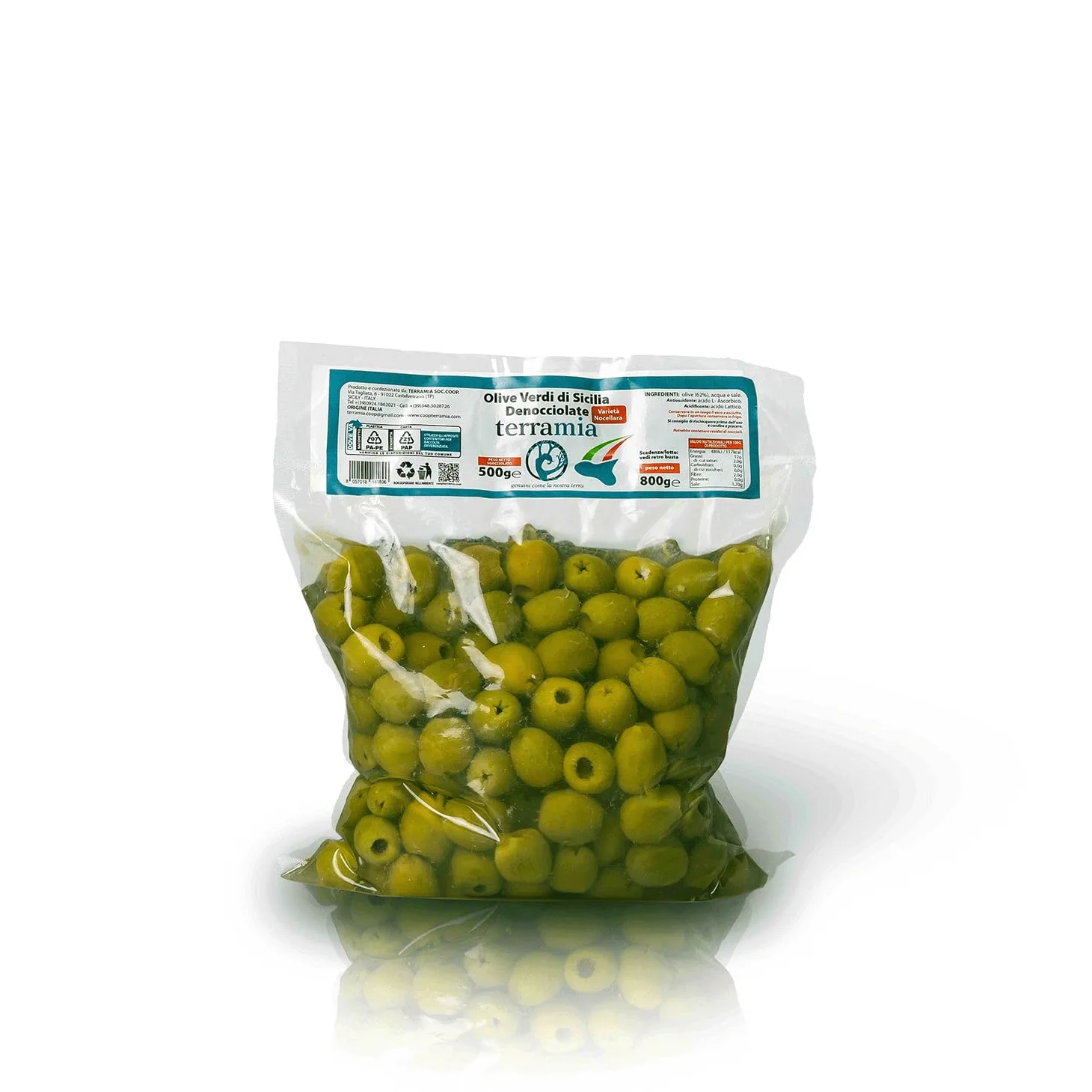 Terramia Olive Verdi Dolci di Sicilia "Nocellara" Denocciolate in Salamoia – Prodotto Artigianale da Azienda Premiata Ercole Olivario e Monna Oliva, Formato Scorta 2kg (4 B