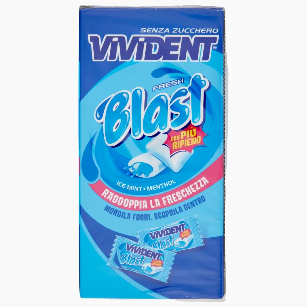 Vivident Fresh Blast, Chewing Gum Ripieno, Senza Zucchero, Gusto Menta, Senza Glutine, Confezione da 200 Gomme da Masticare incartate singolarmente