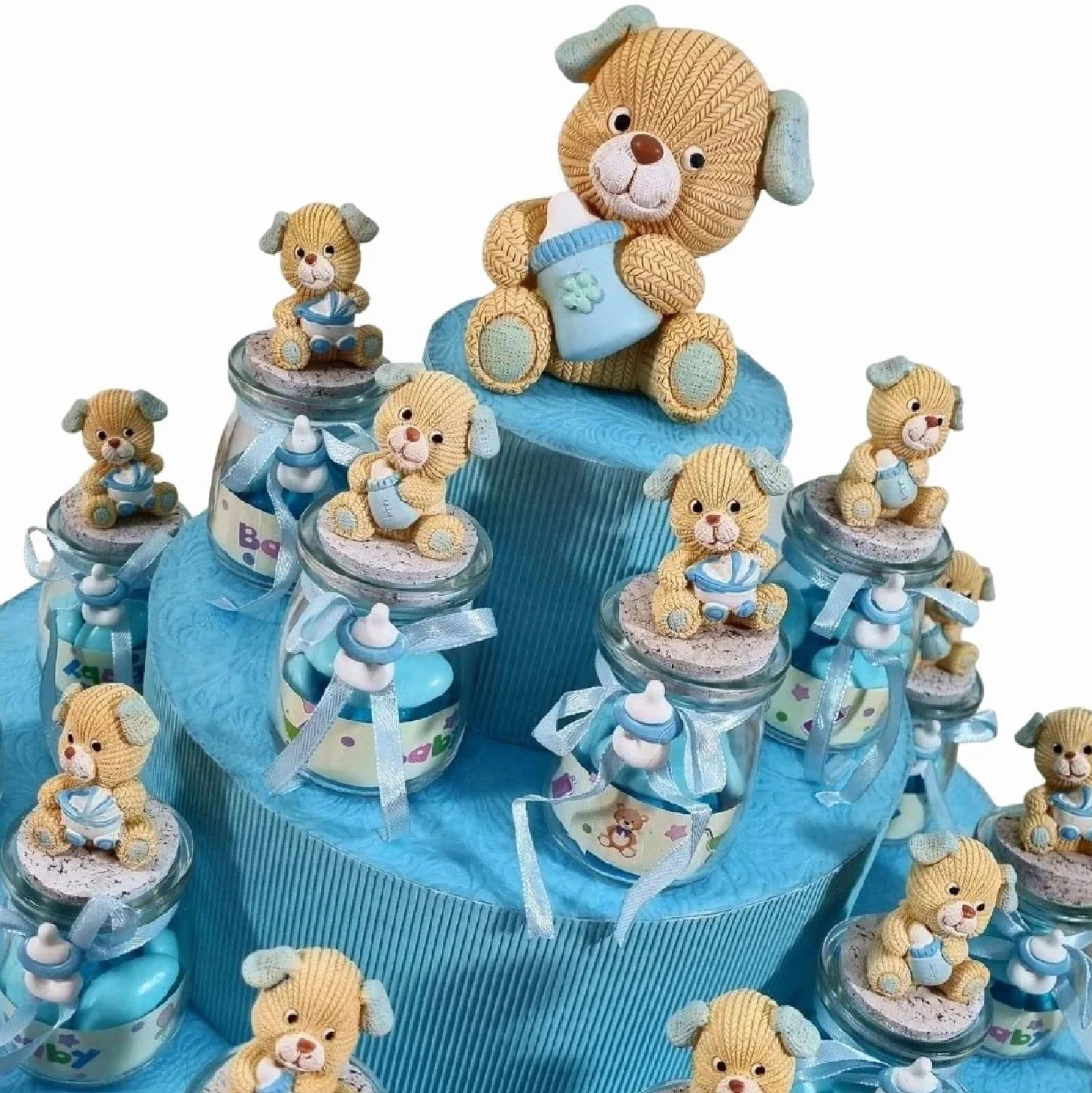 Torta vasetti bomboniere cagnolini Completi di Confetti e Marshmallow (Torta 25vesetti Angeli Luna)