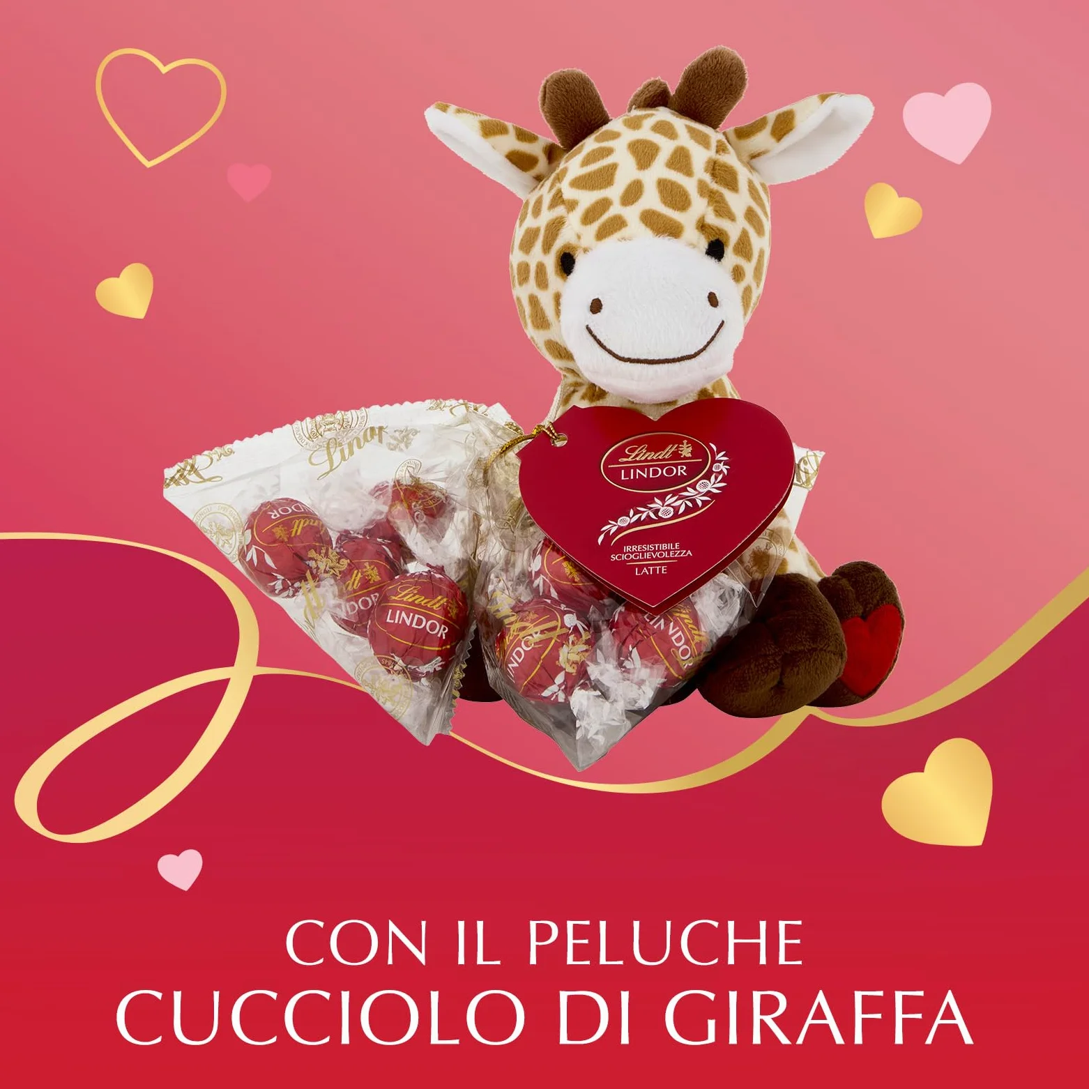 Lindt San Valentino Peluche Cucciolo Giraffa con Cioccolatini LINDOR al Latte, Formato 100 g